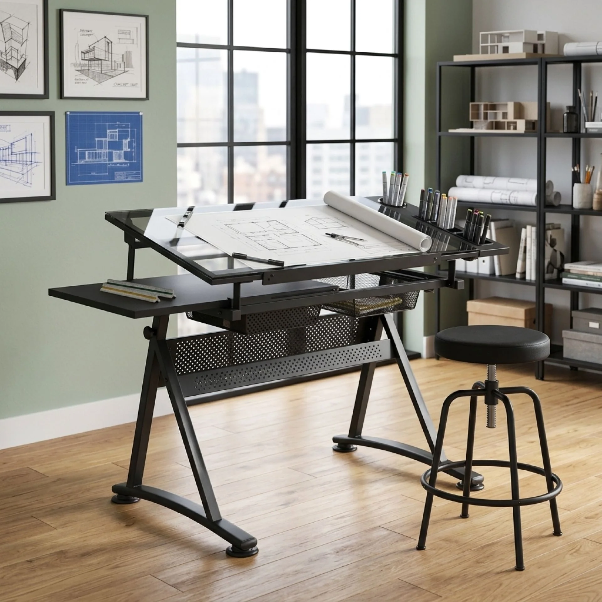 Oliver Height Adjustable Drafting Table - Black - Image 4