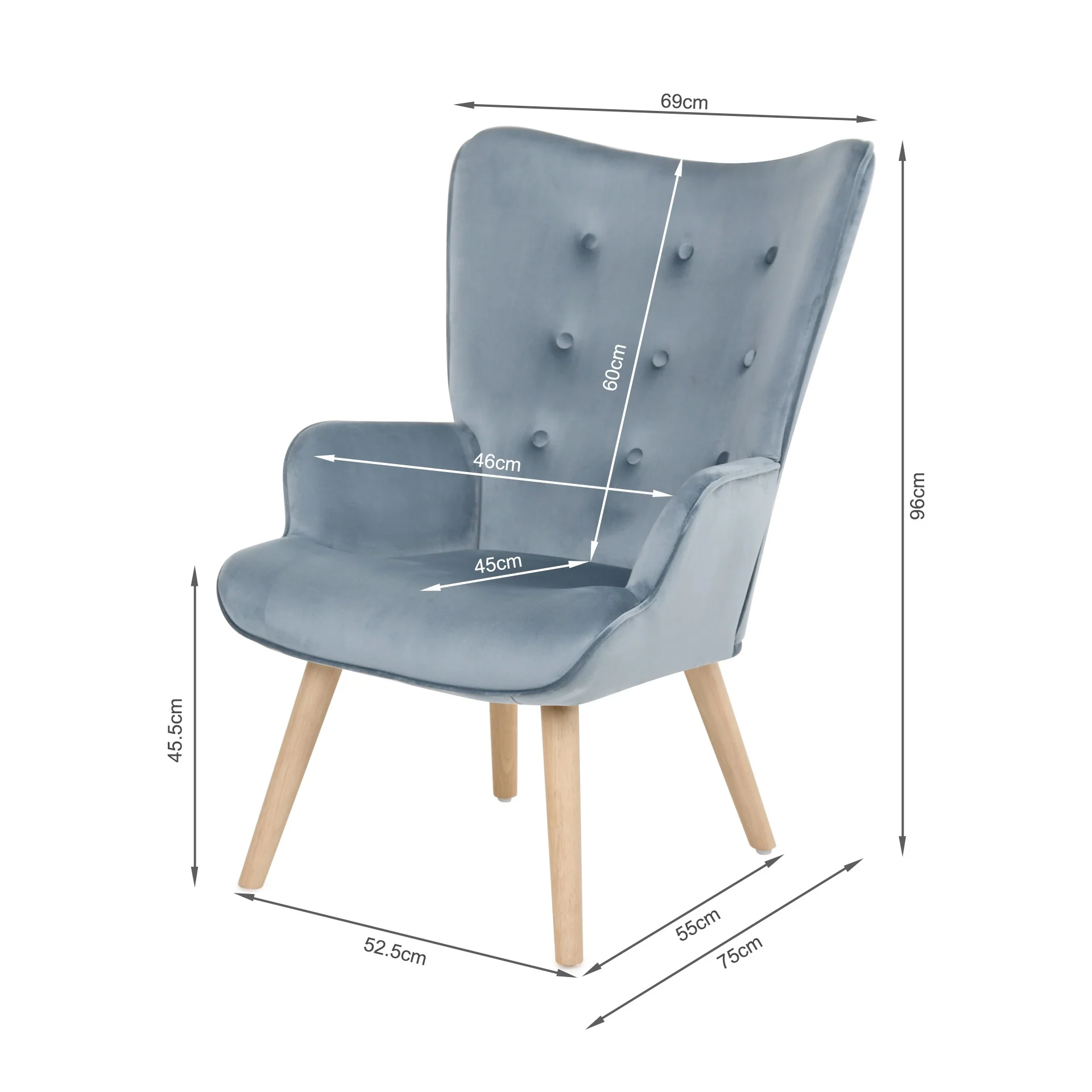 Olivia Velvet Armchair with Ottoman - Blue - Image 12
