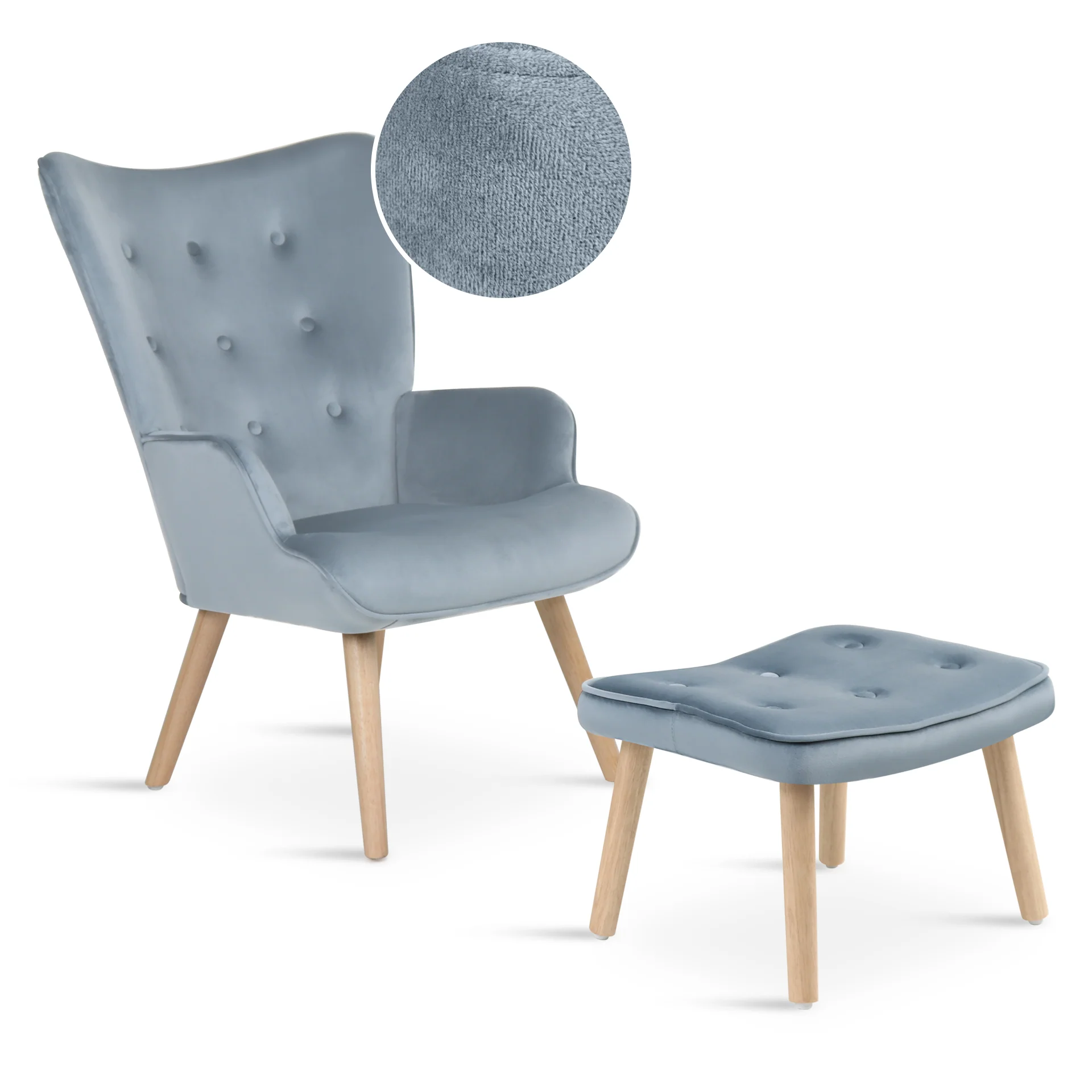 Olivia Velvet Armchair with Ottoman - Blue - Image 5