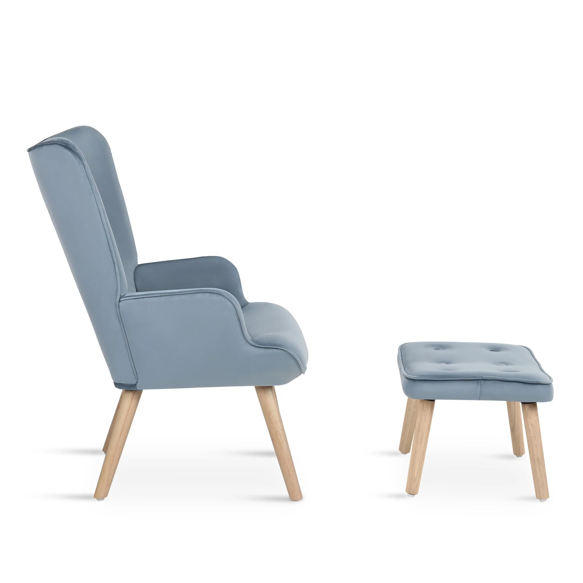 Olivia Velvet Armchair with Ottoman - Blue - Image 6