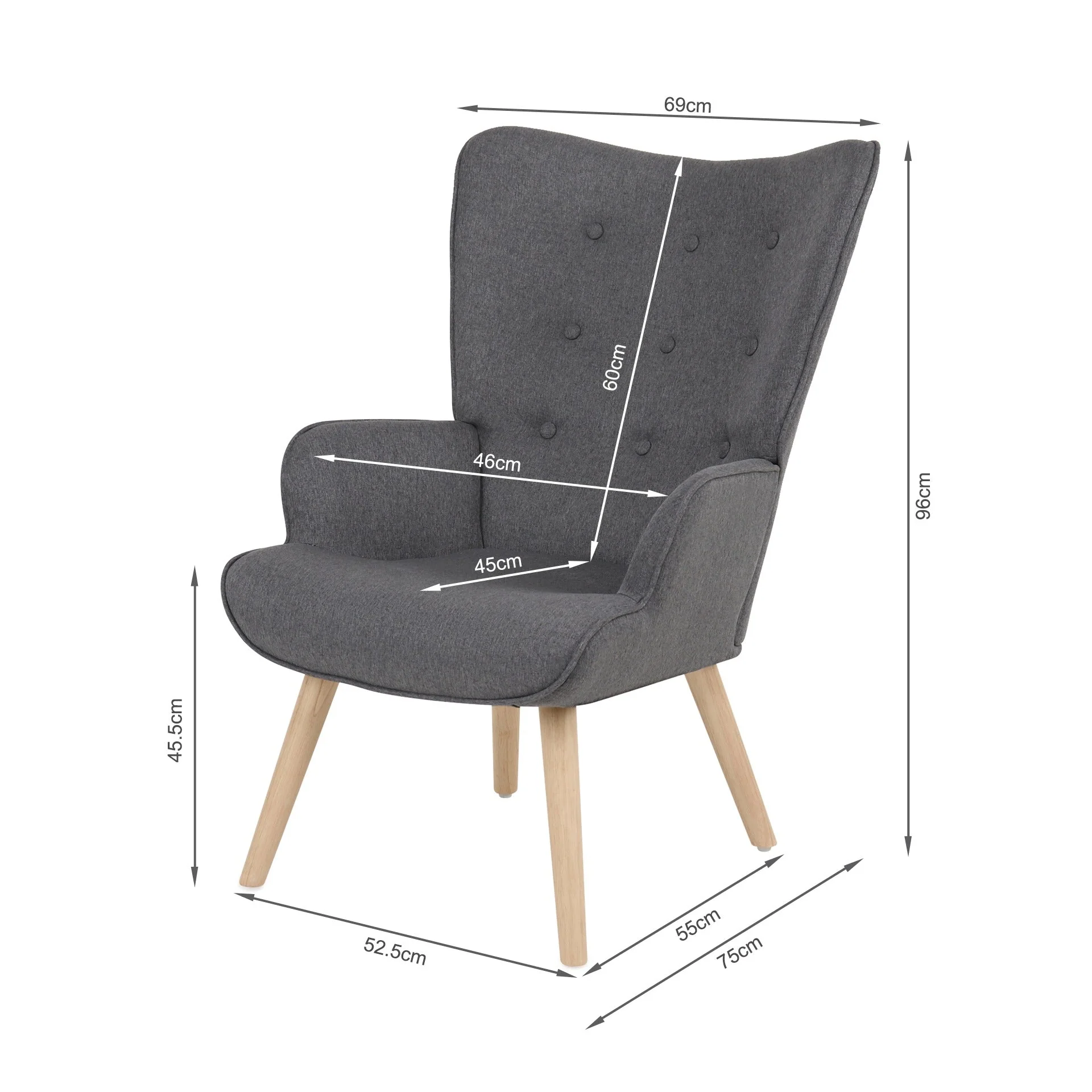 Olivia Linen Armchair with Ottoman - Grey - Image 13