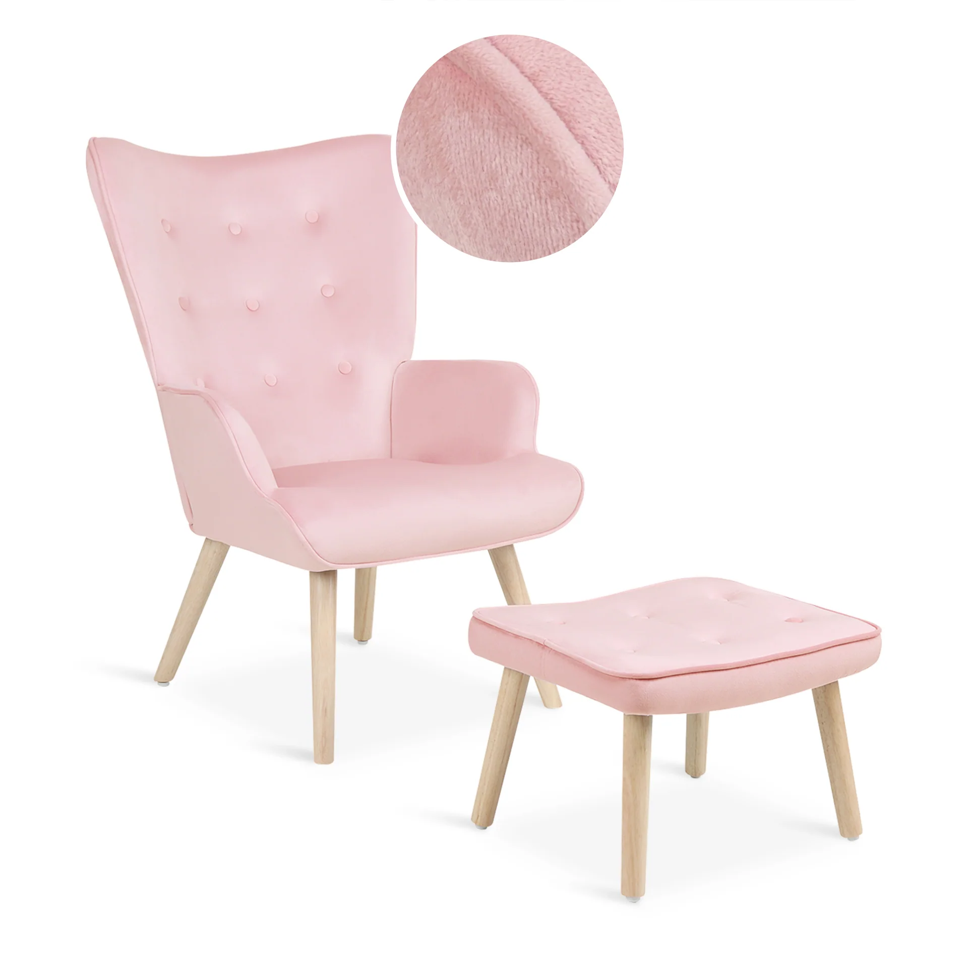 Olivia Velvet Armchair with Ottoman - Pink - Image 7