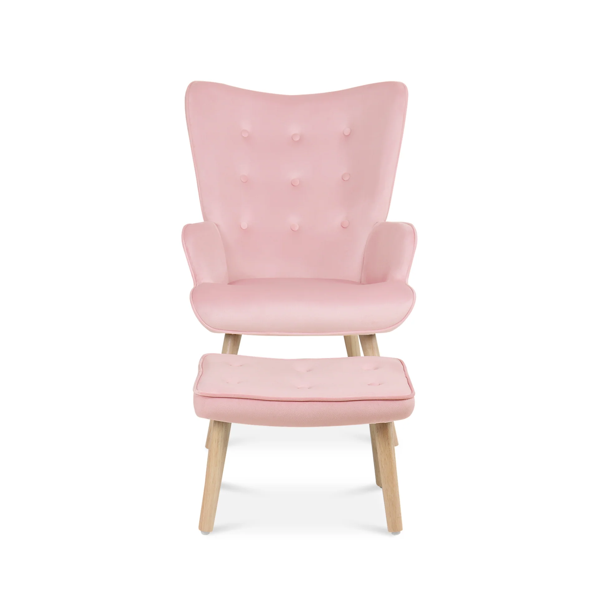 Olivia Velvet Armchair with Ottoman - Pink - Image 8
