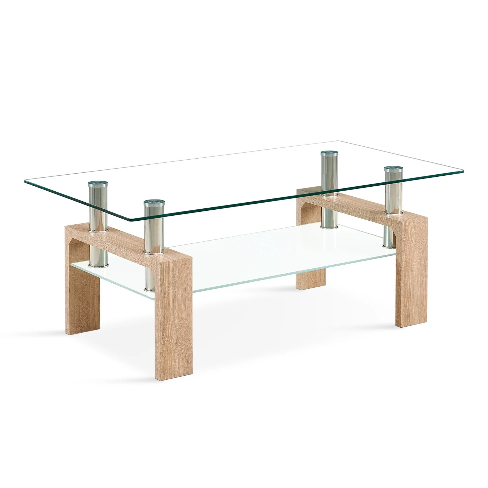 Ollie Tempered Glass Rectangle Coffee Table 110 x 60cm - Oak - Image 4