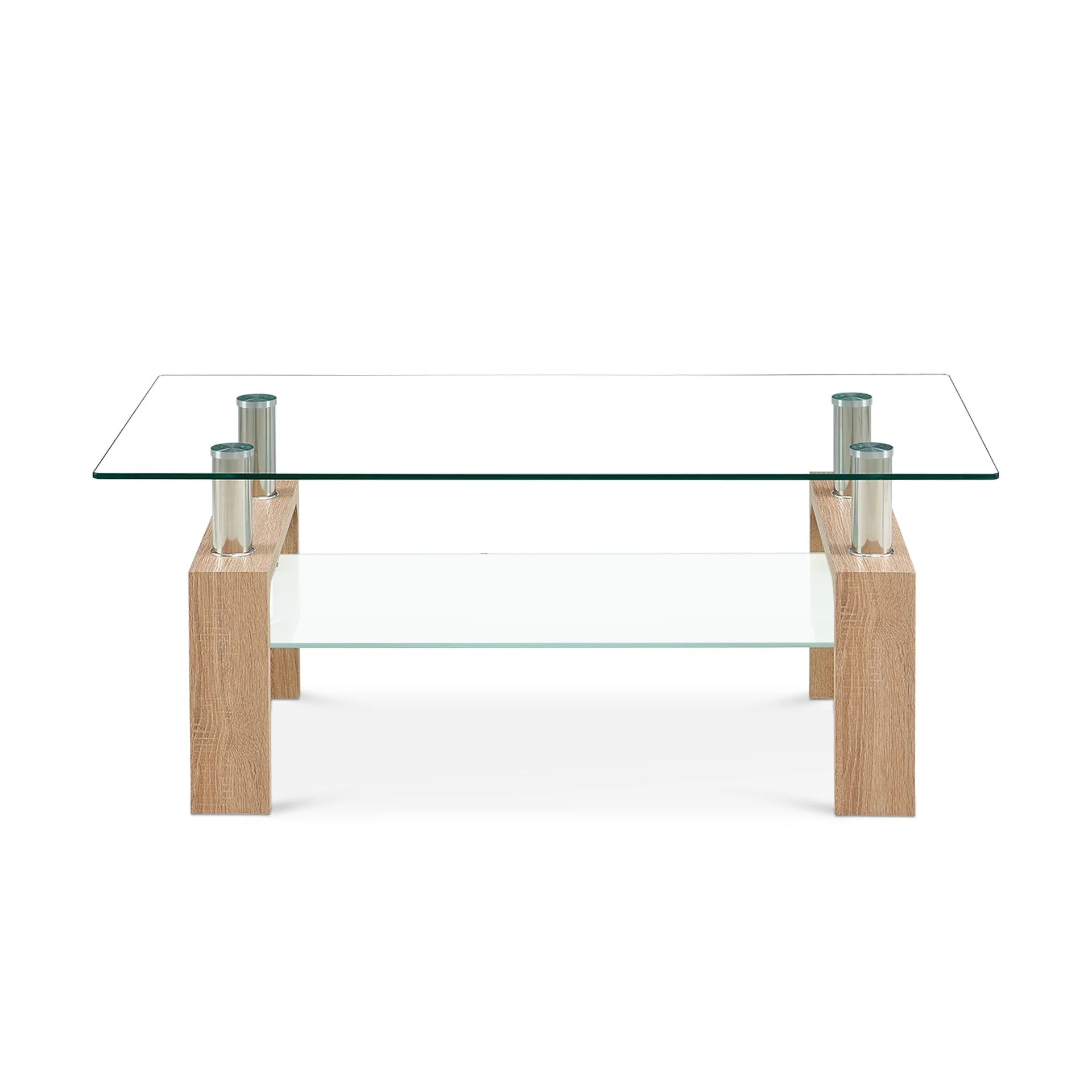 Ollie Tempered Glass Rectangle Coffee Table 110 x 60cm - Oak - Image 5