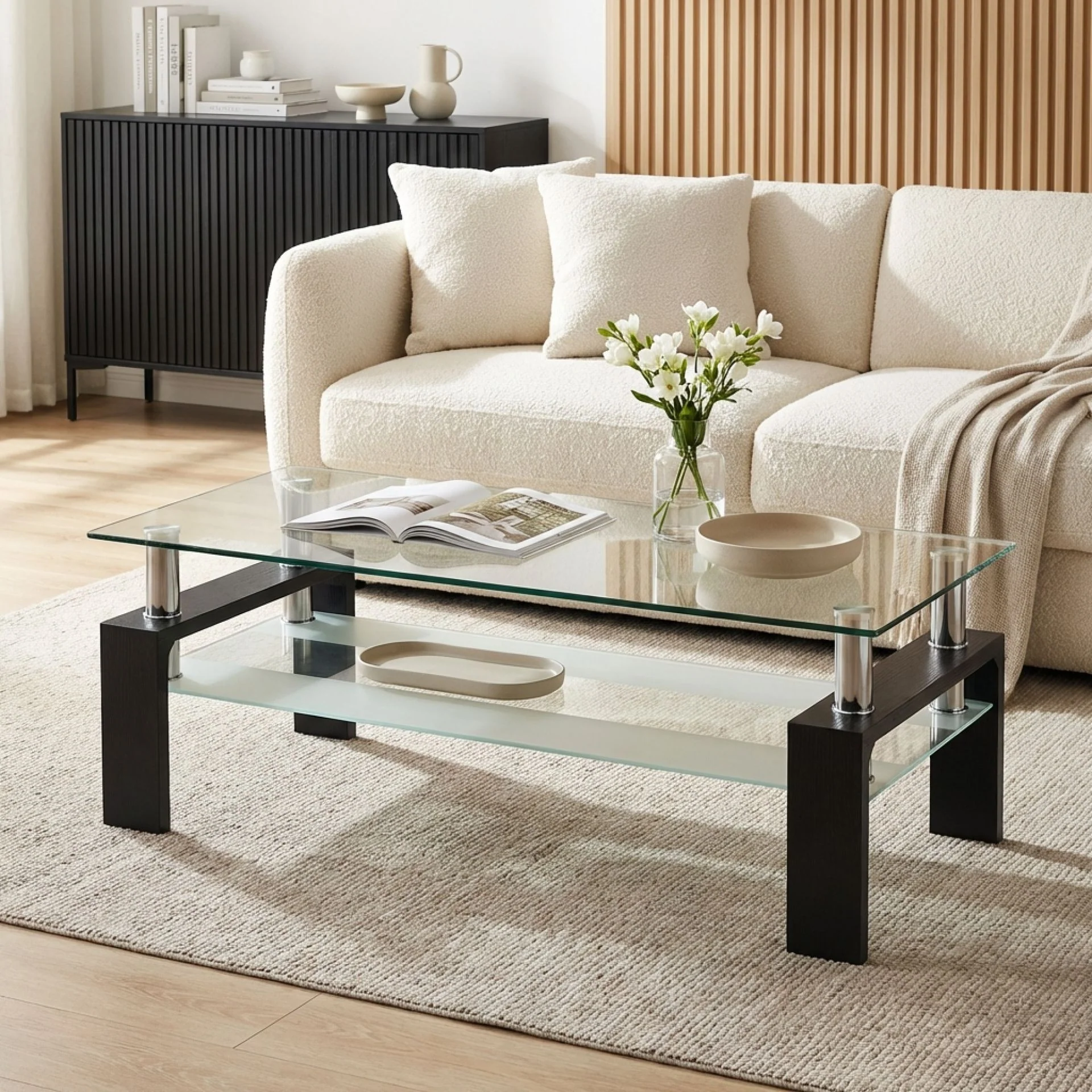 Ollie Tempered Glass Rectangle Coffee Table 110 x 60cm - Black - Image 5