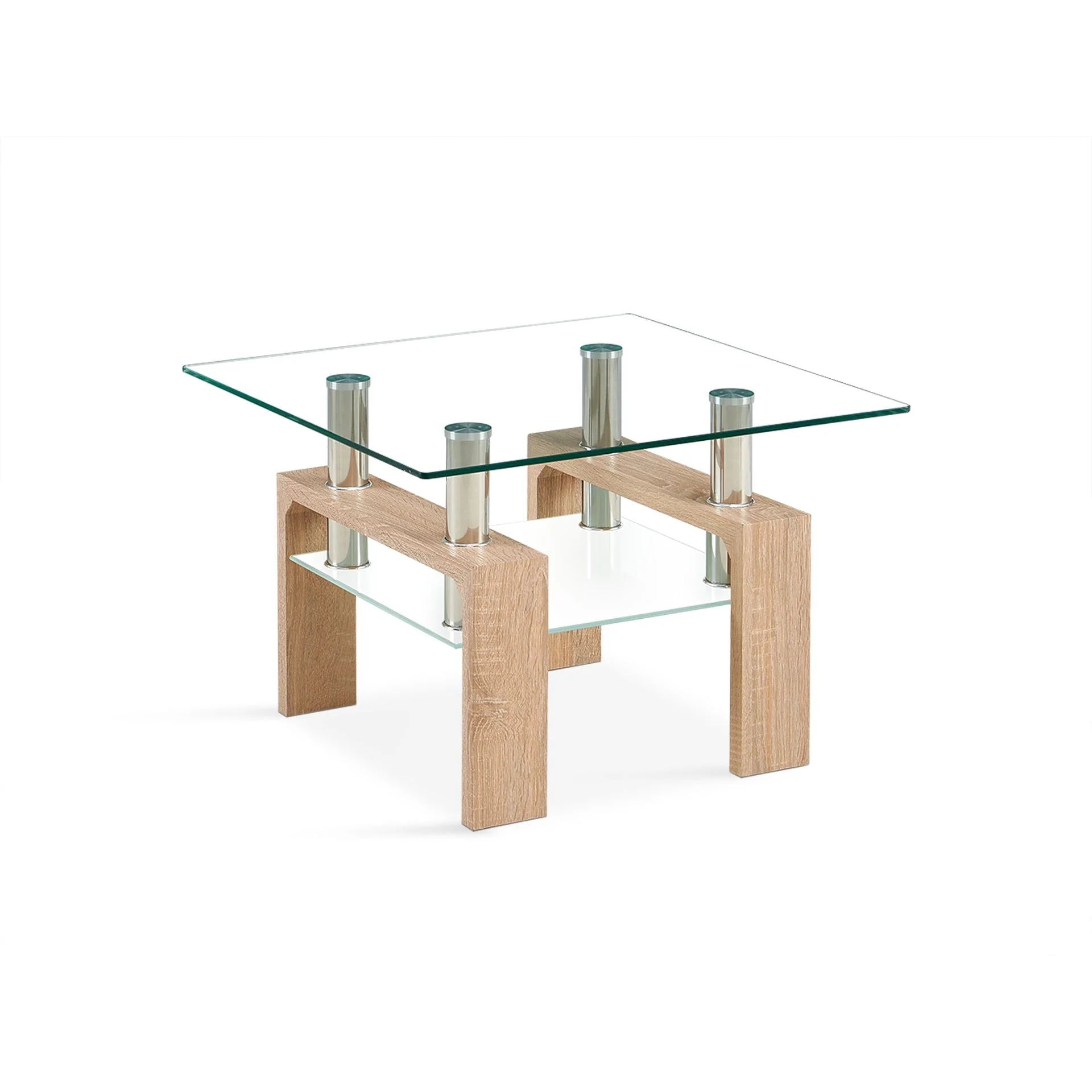 Ollie Tempered Glass Square Side Table 65 x 65cm - Oak - Image 4
