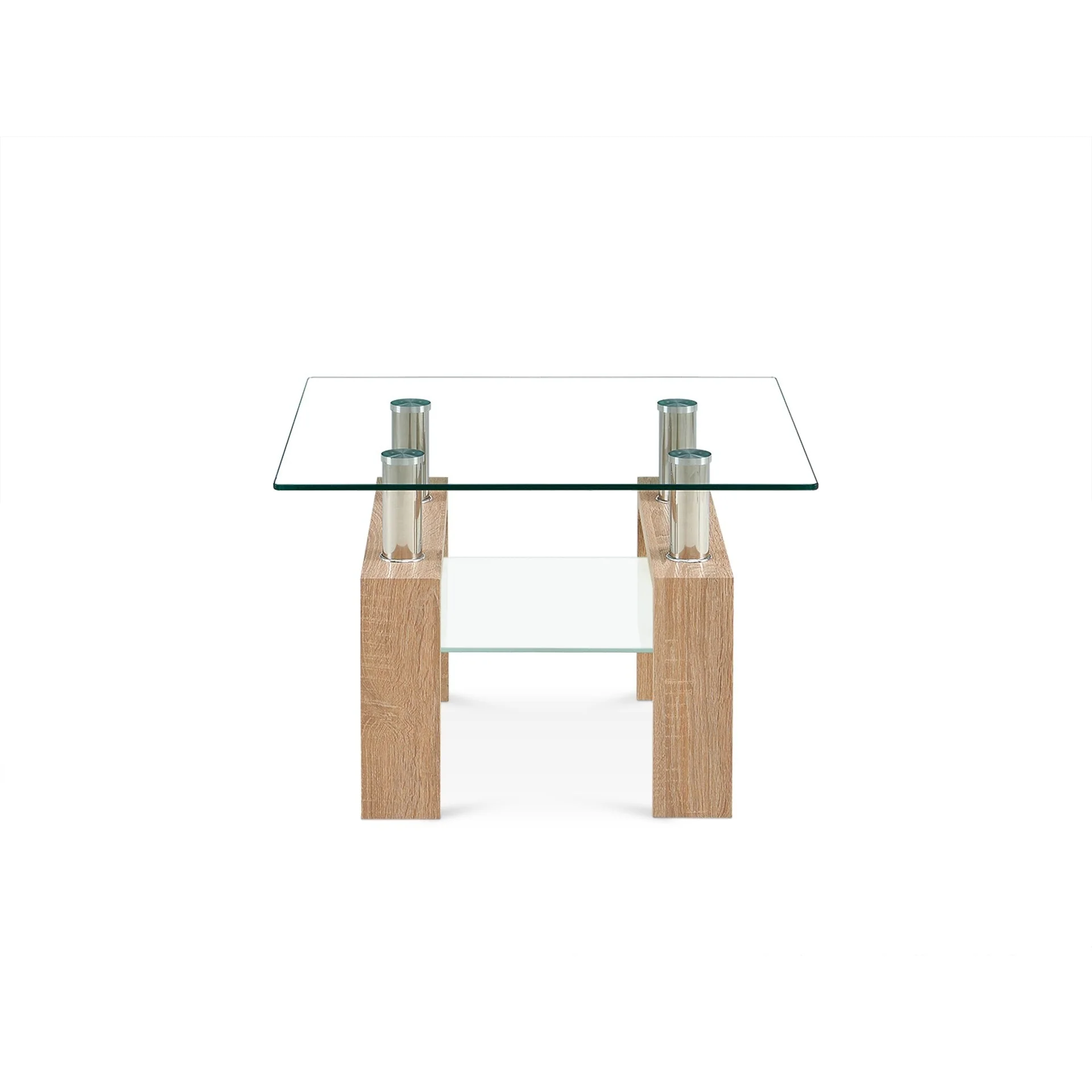 Ollie Tempered Glass Square Side Table 65 x 65cm - Oak - Image 5