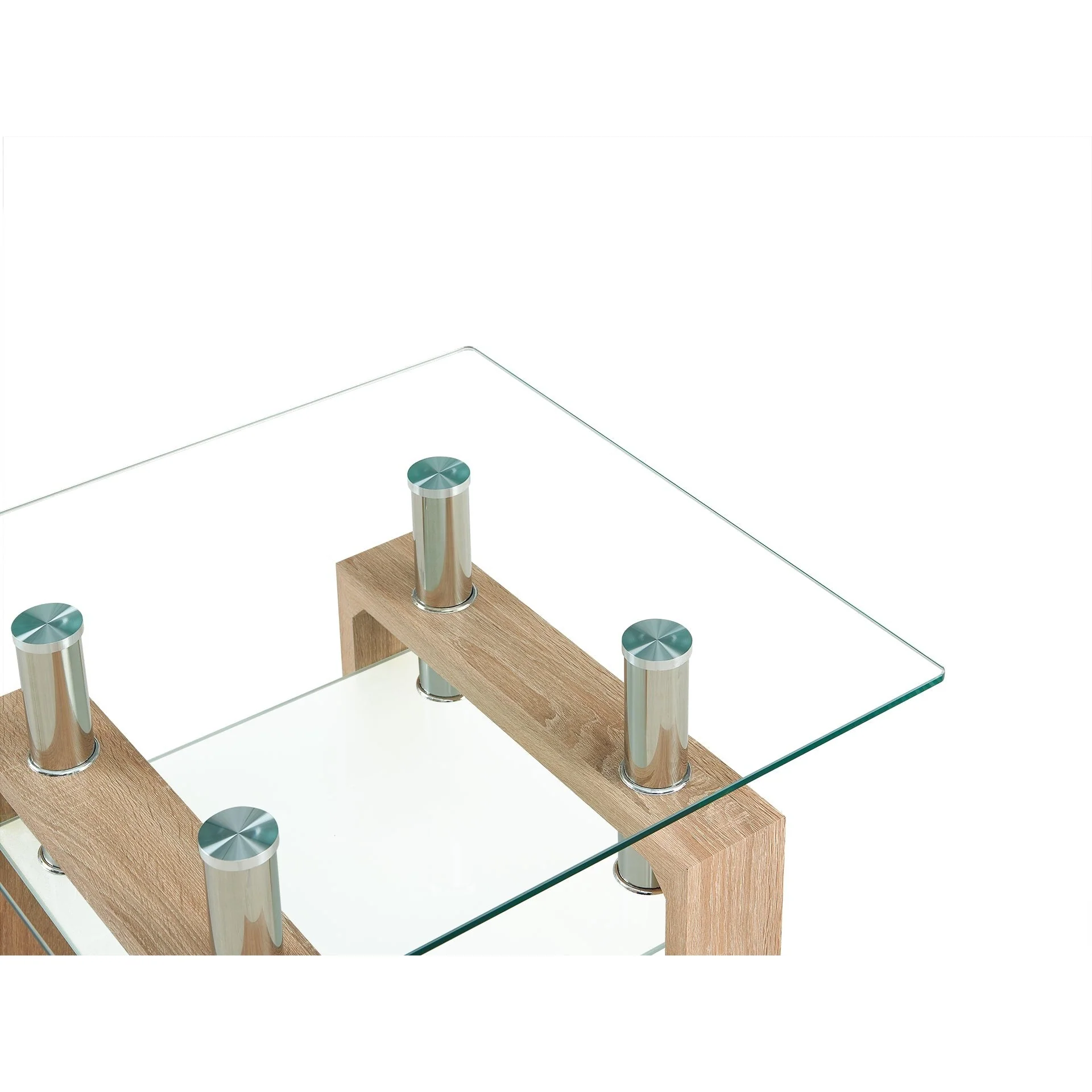 Ollie Tempered Glass Square Side Table 65 x 65cm - Oak - Image 6