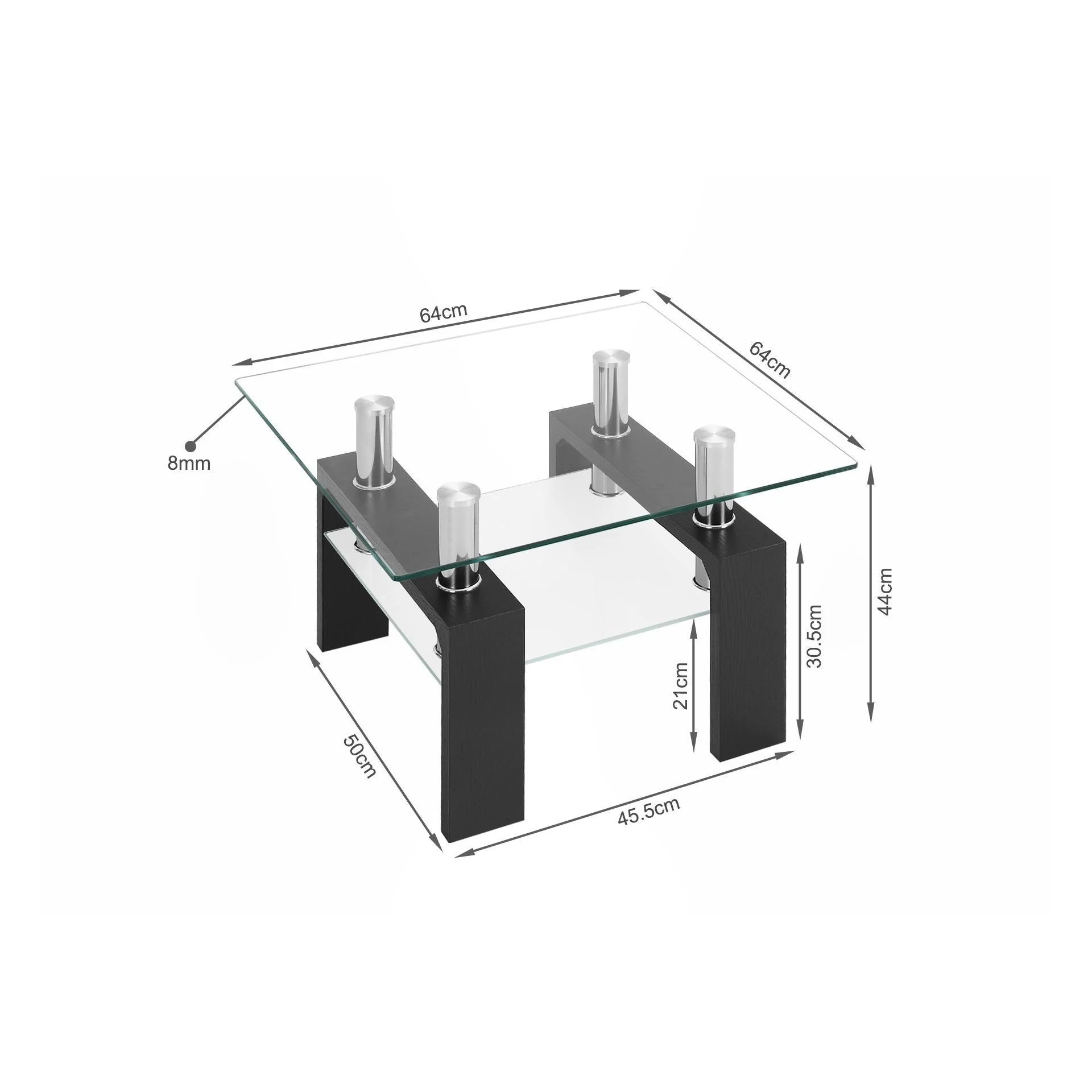 Ollie Tempered Glass Square Side Table 64 x 64cm - Black - Image 11