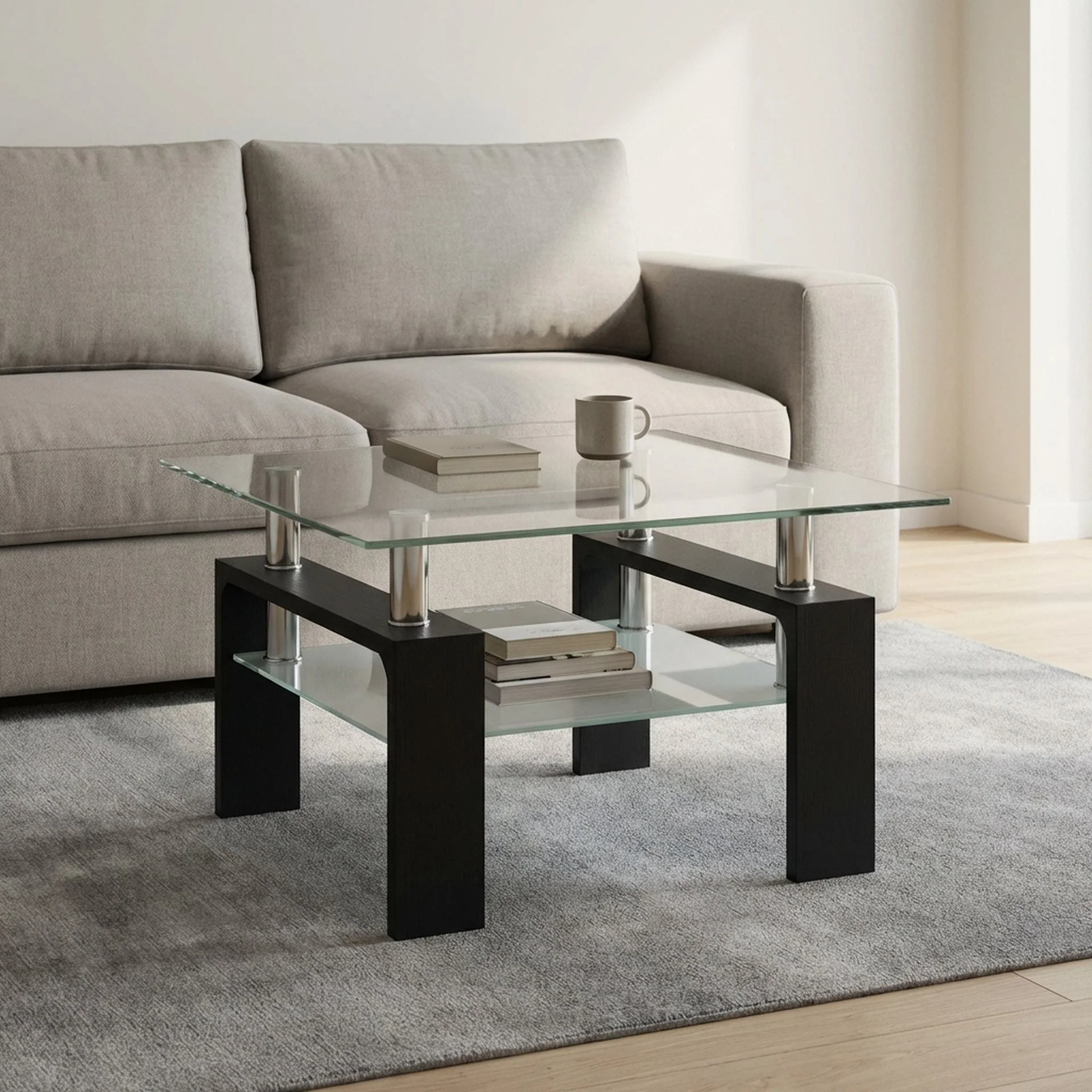 Ollie Tempered Glass Square Side Table 64 x 64cm - Black - Image 2