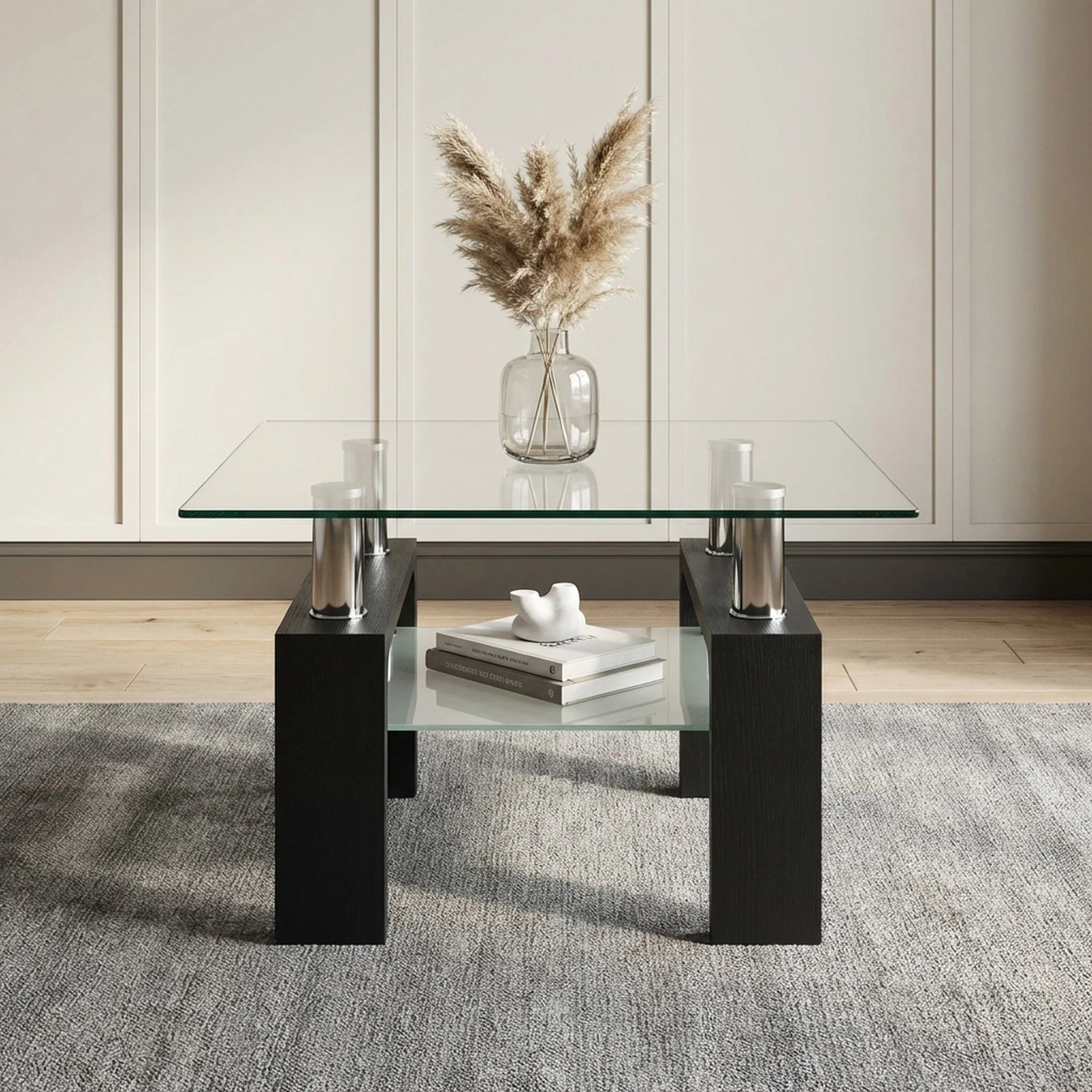 Ollie Tempered Glass Square Side Table 64 x 64cm - Black - Image 5