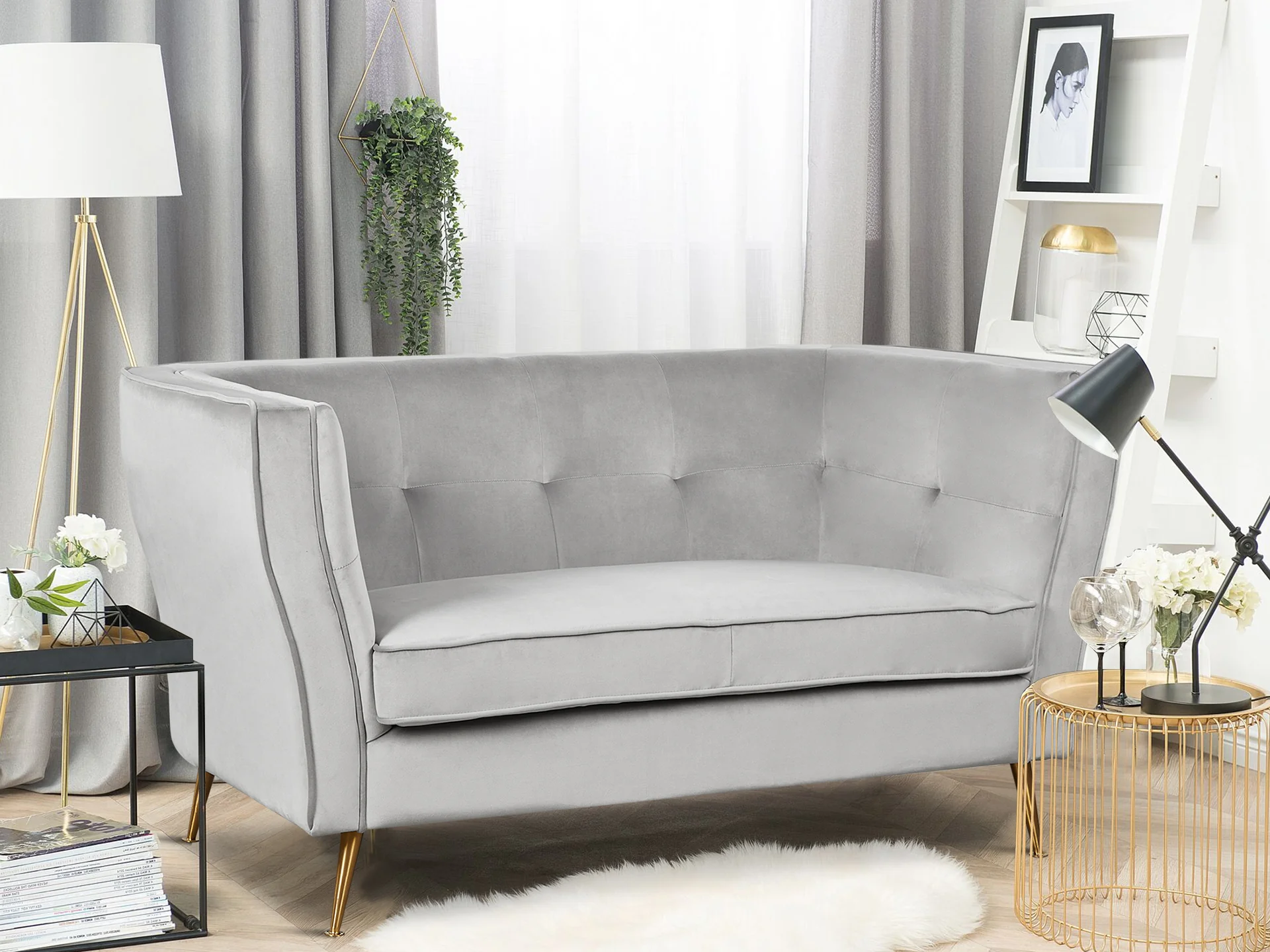 OSLO 2 Seater Velvet Sofa - LIGHT GREY