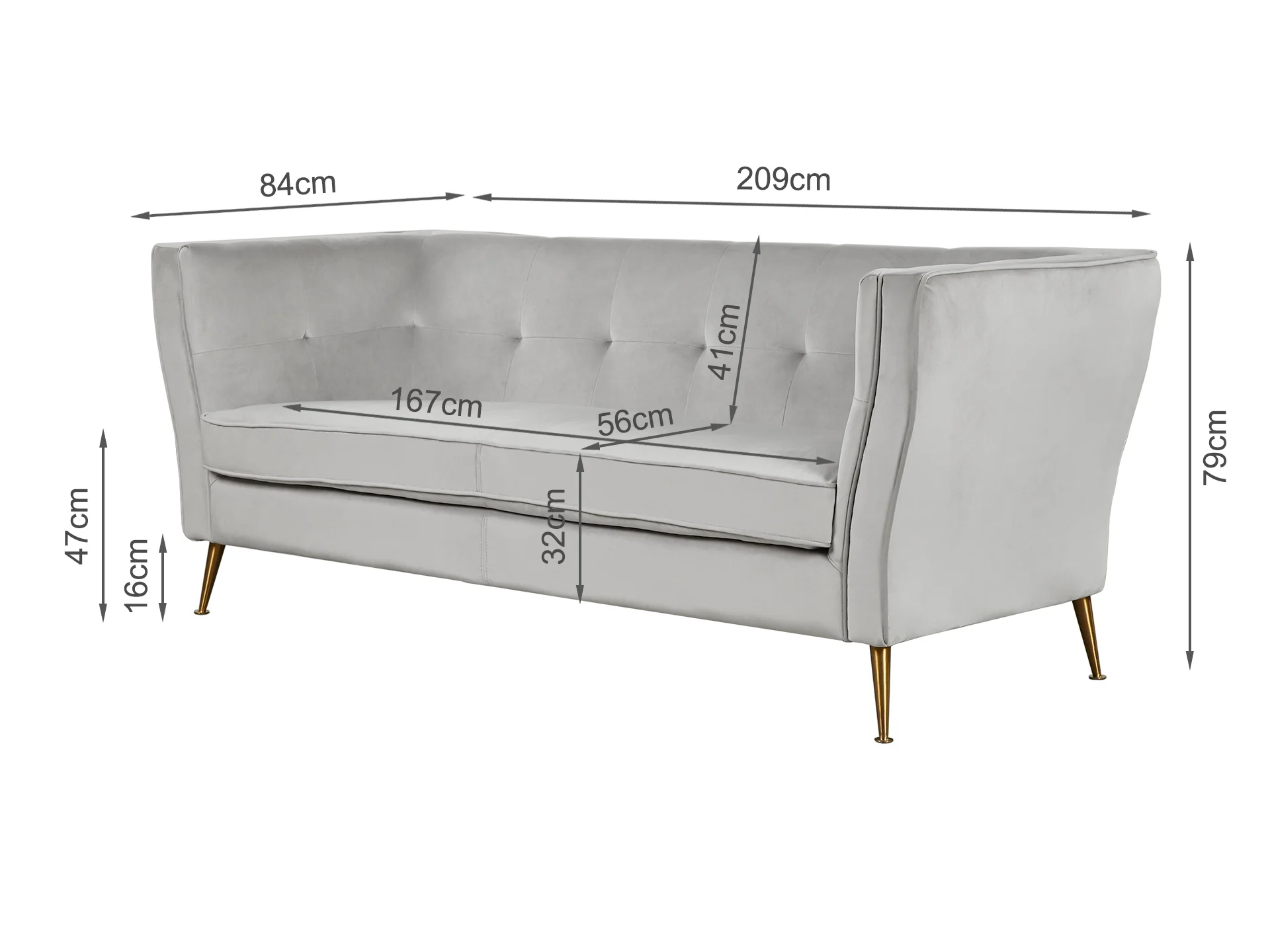 OSLO 3 Seater Velvet Sofa - LIGHT GREY - Image 10