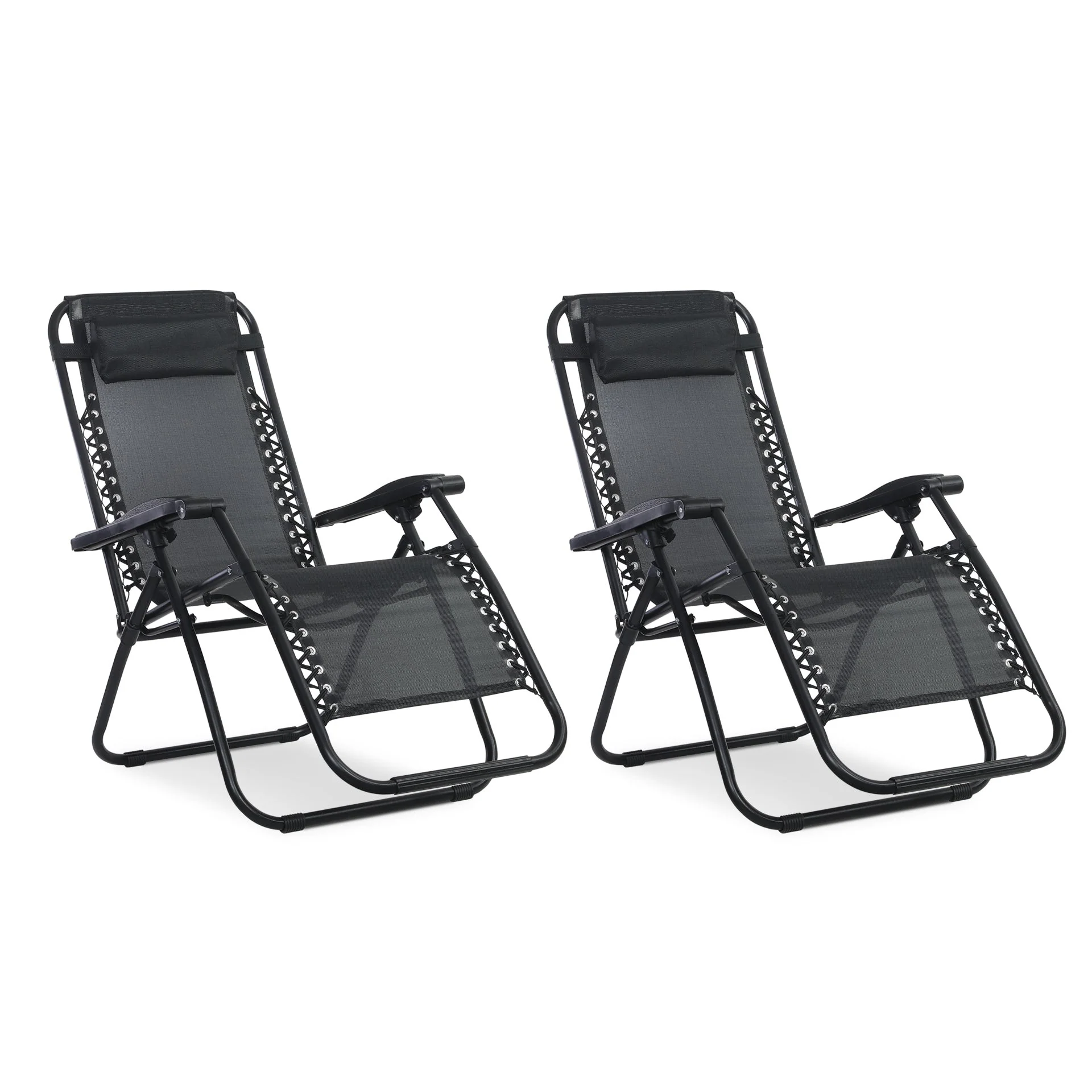 Outdoor Camping Chair Sun Lounger - Set of 2 - Black - Image 3