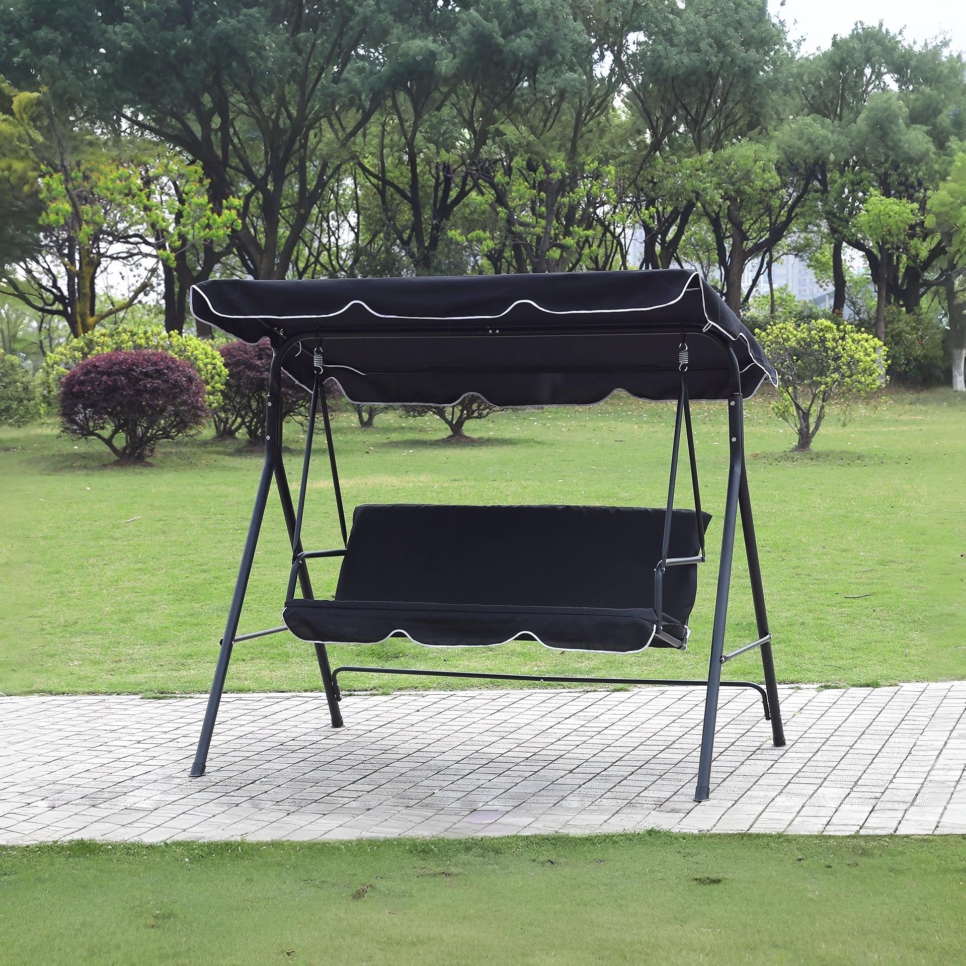 Outdoor Patio Garden 3 Seater Swing Seat Chair - Black - Image 2