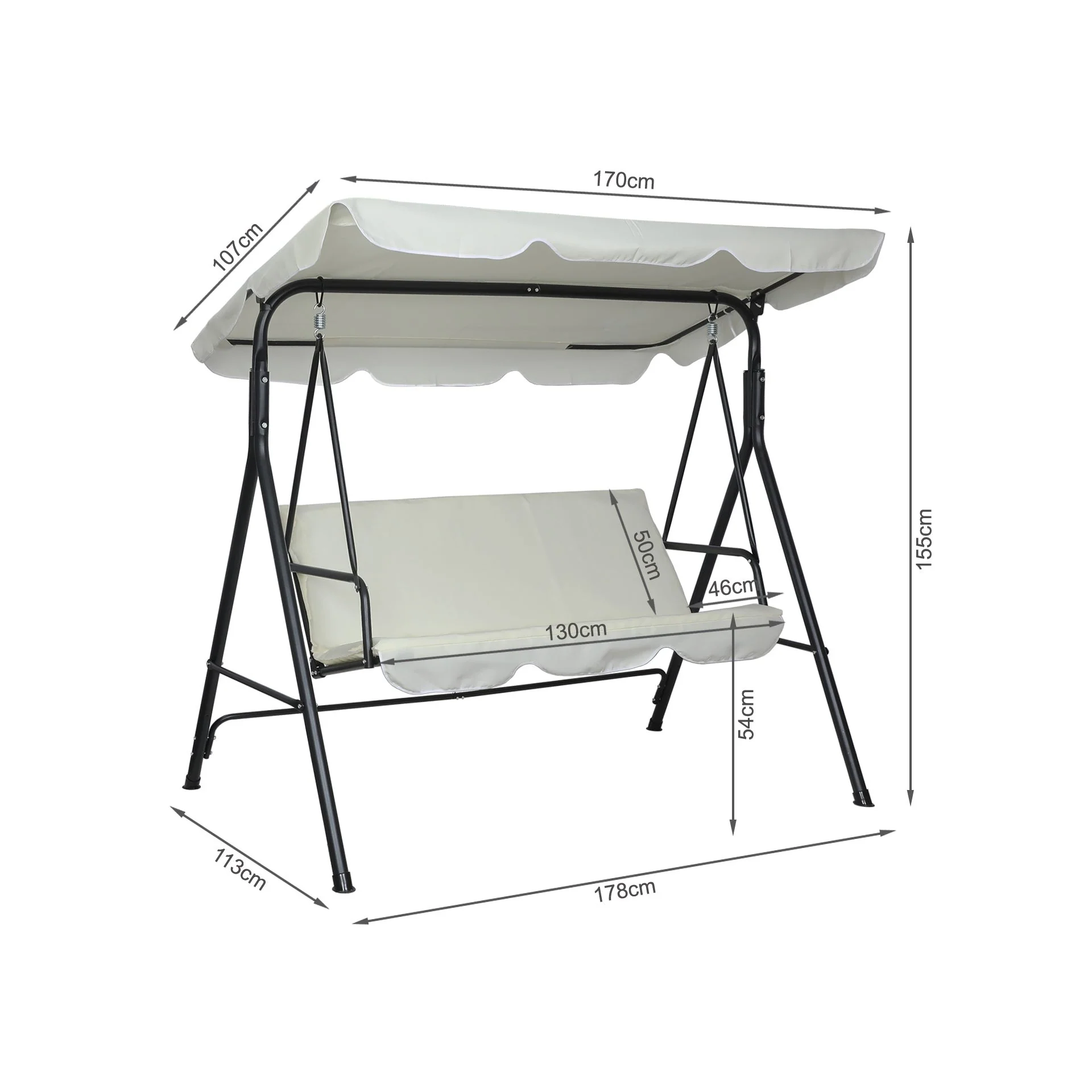 Outdoor Patio Garden 3 Seater Swing Seat Chair - White