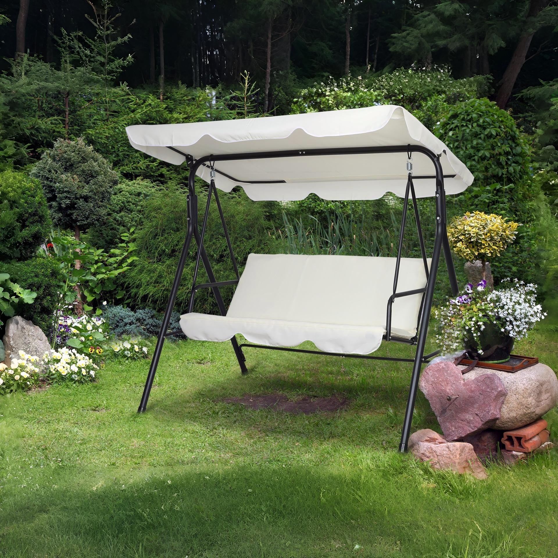 Outdoor Patio Garden 3 Seater Swing Seat Chair - White - Image 3