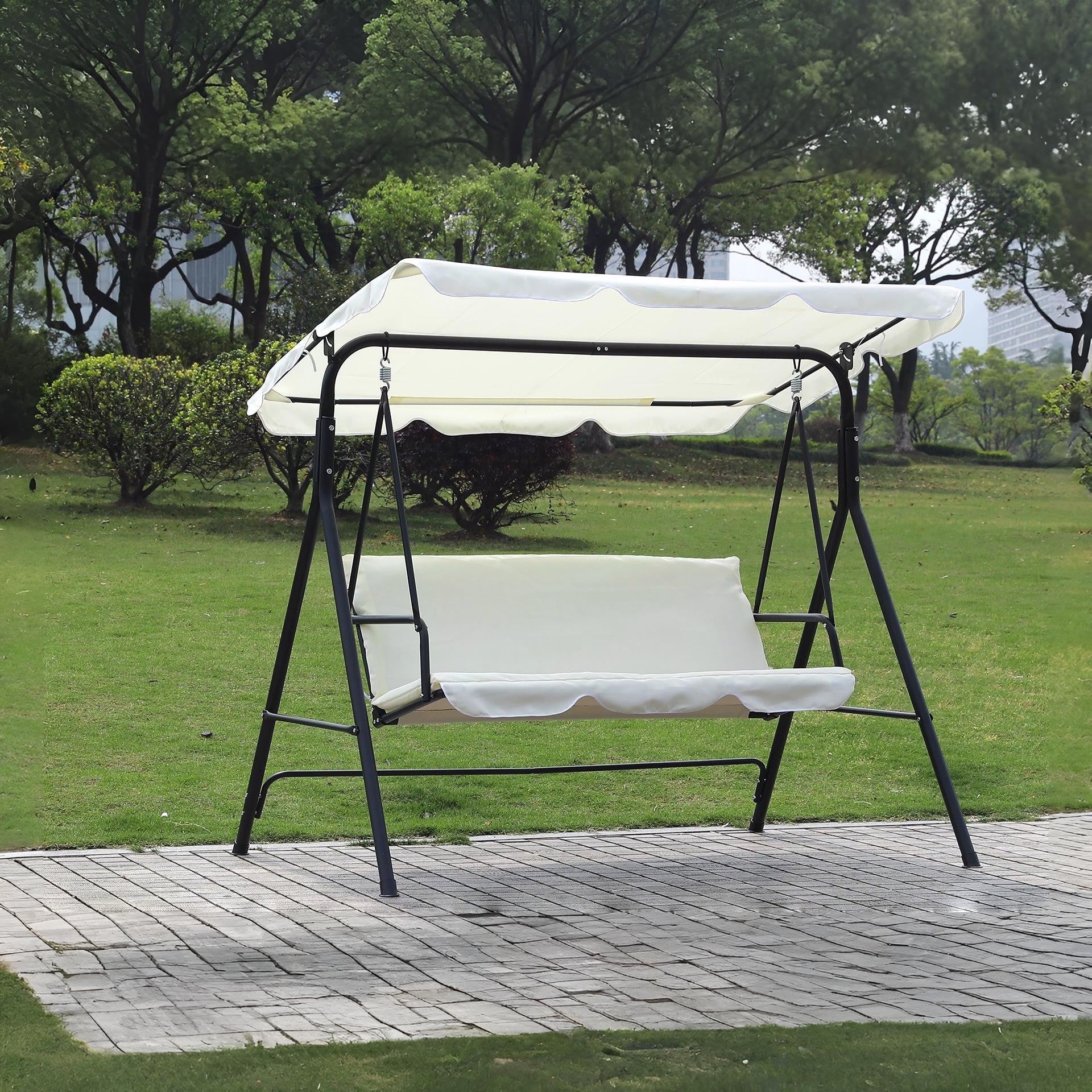 Outdoor Patio Garden 3 Seater Swing Seat Chair - White - Image 5