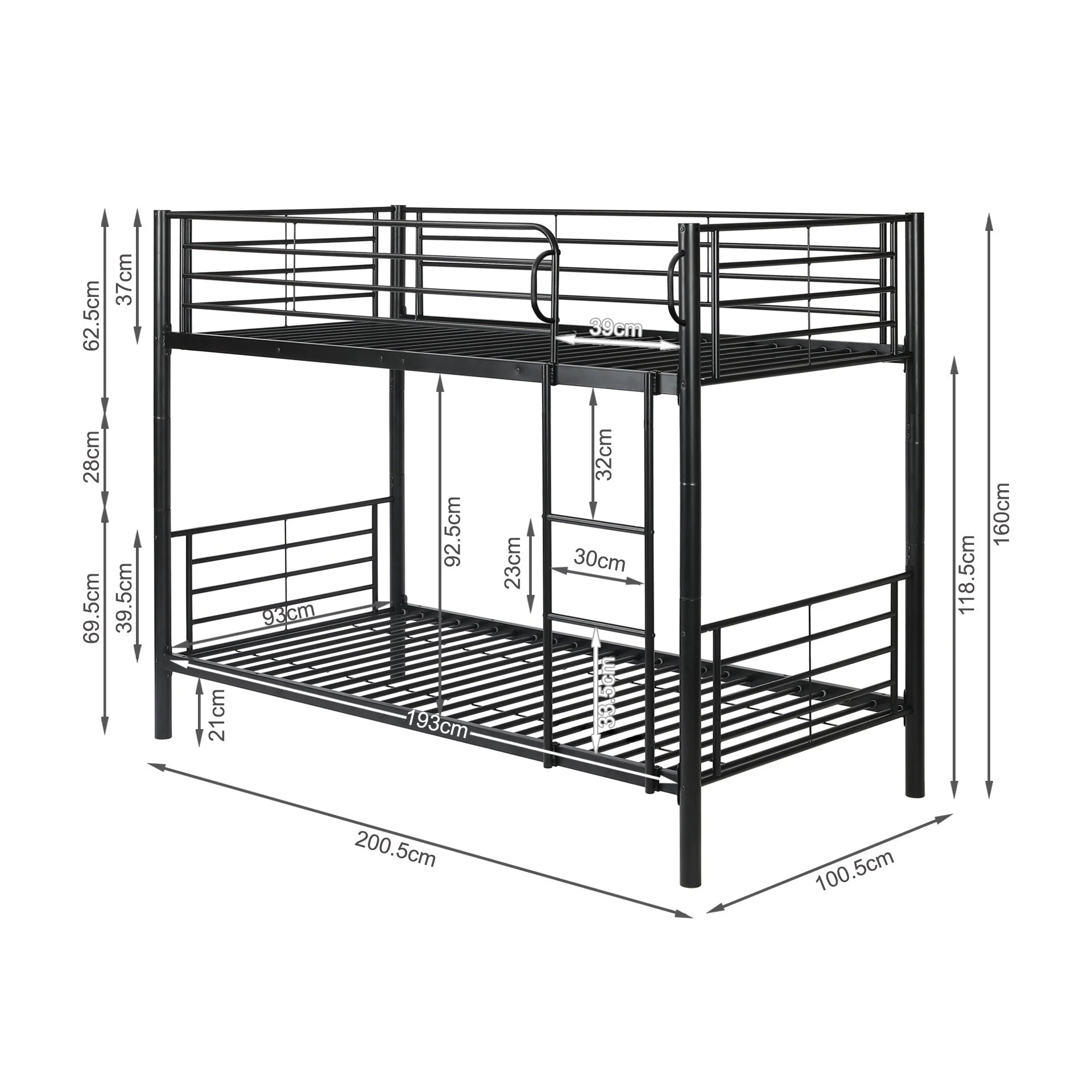 Owen Single Metal Bunk Bed Frame - Black - Image 12