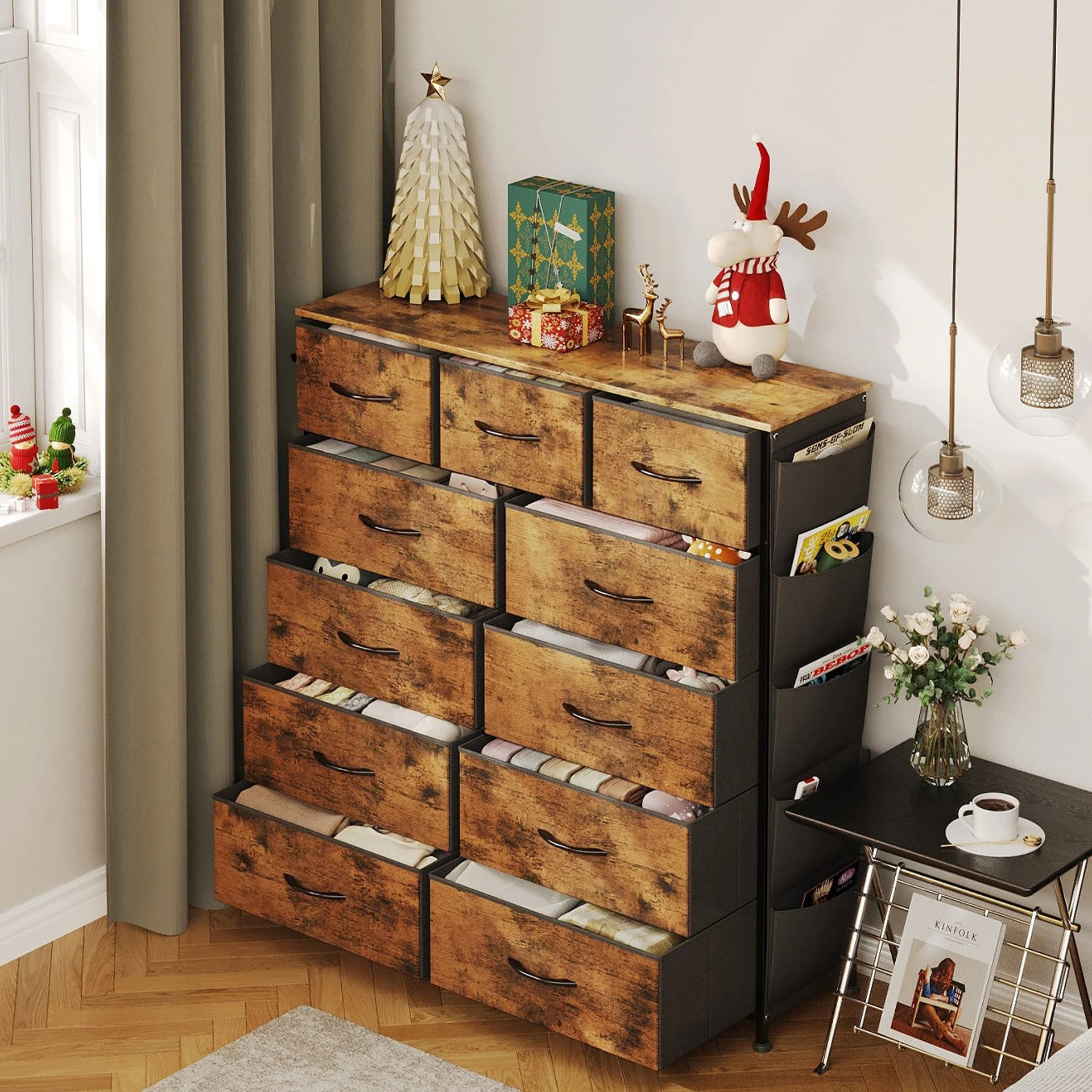 Paisley 11 Drawers Tallboy with Storage Bag - Rustic Brown - Image 3