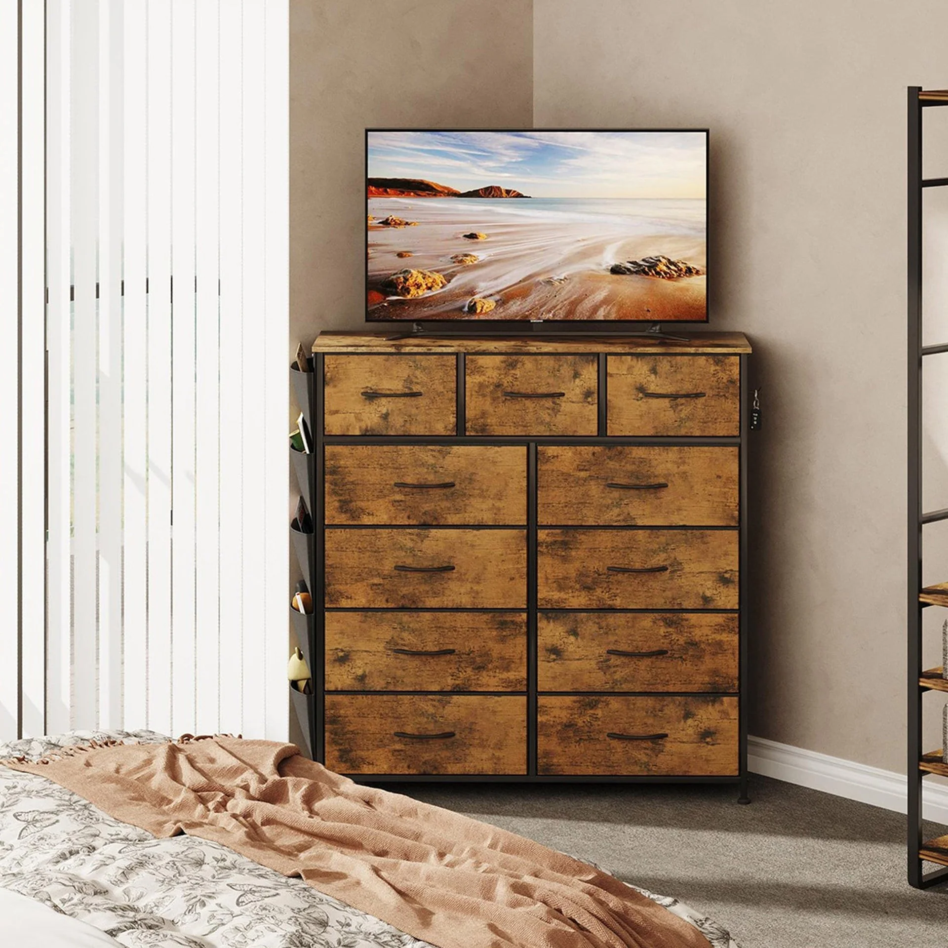 Paisley 11 Drawers Tallboy with Storage Bag - Rustic Brown - Image 4