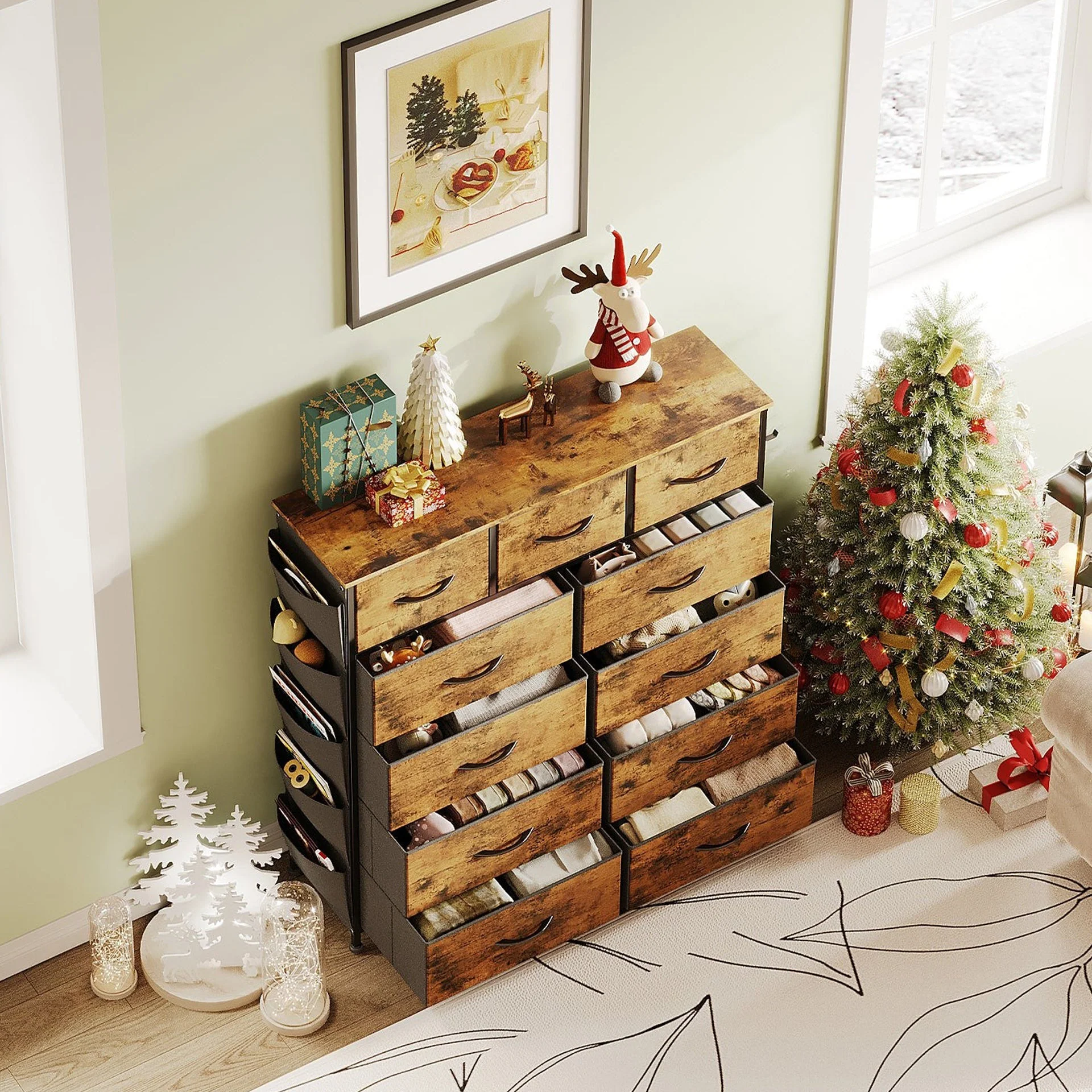 Paisley 11 Drawers Tallboy with Storage Bag - Rustic Brown - Image 5