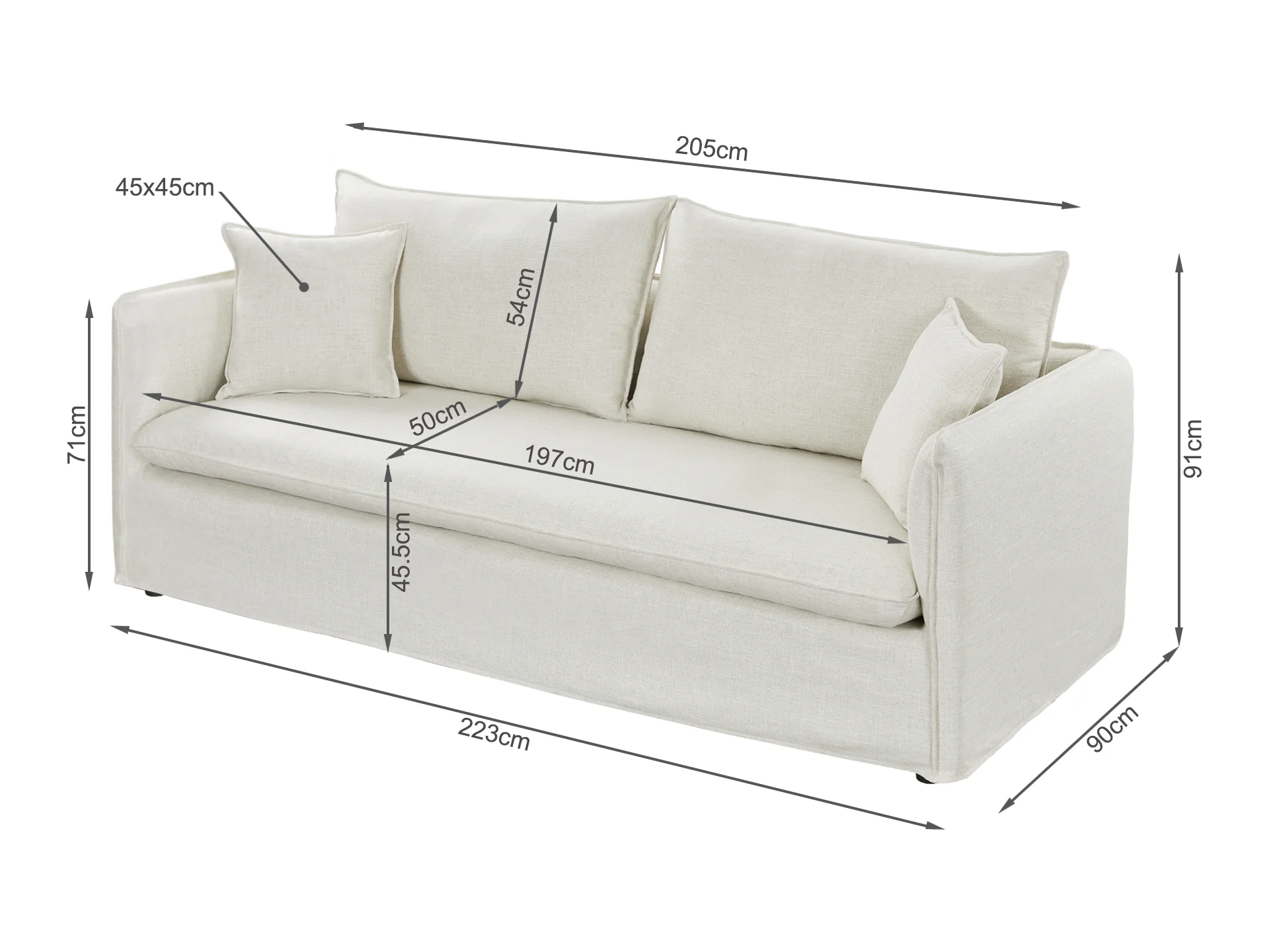 Palmer 3 Seater Sofa - Beige - Image 8