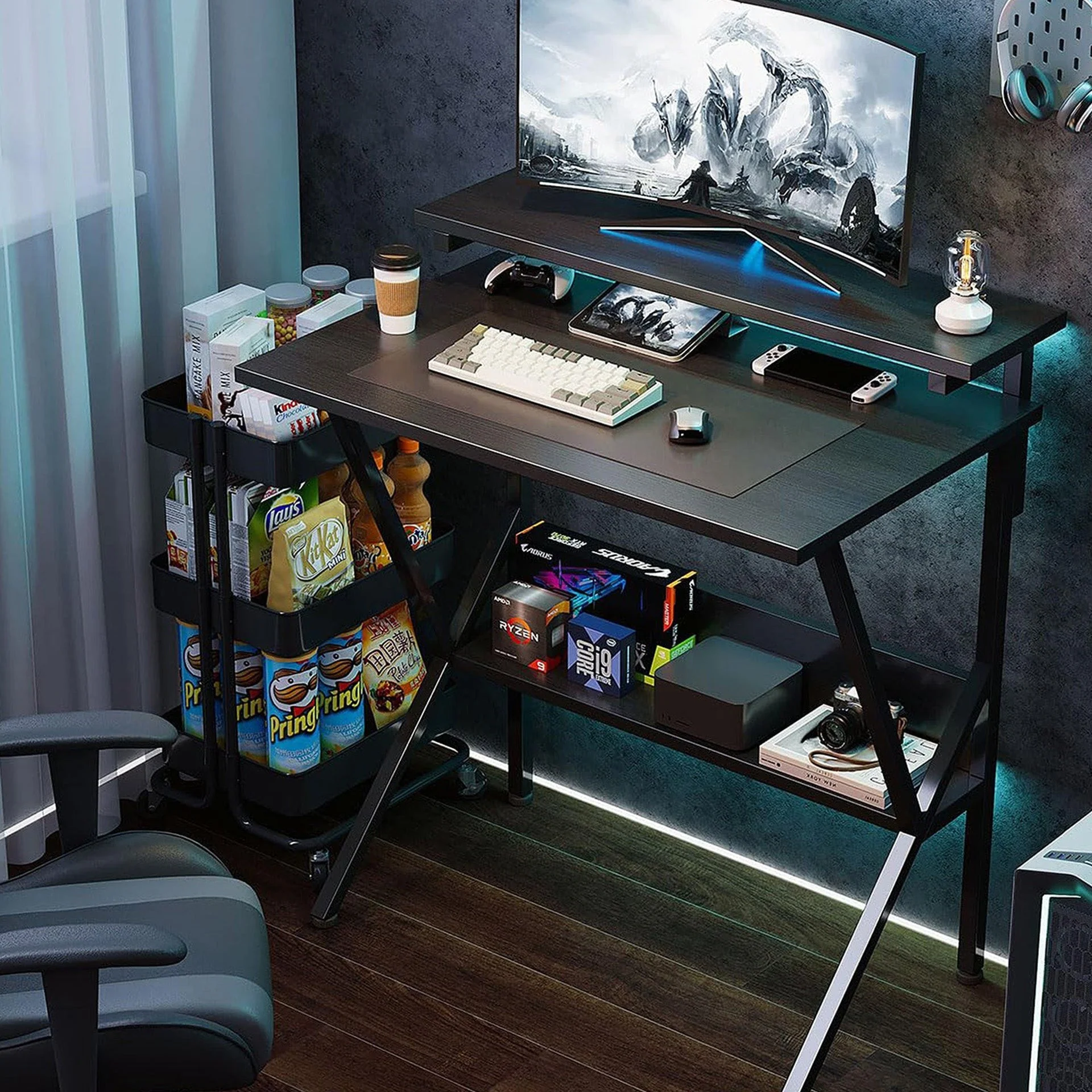 Parker Computer Desk with Adjustable Monitor Stand - Black - Image 2