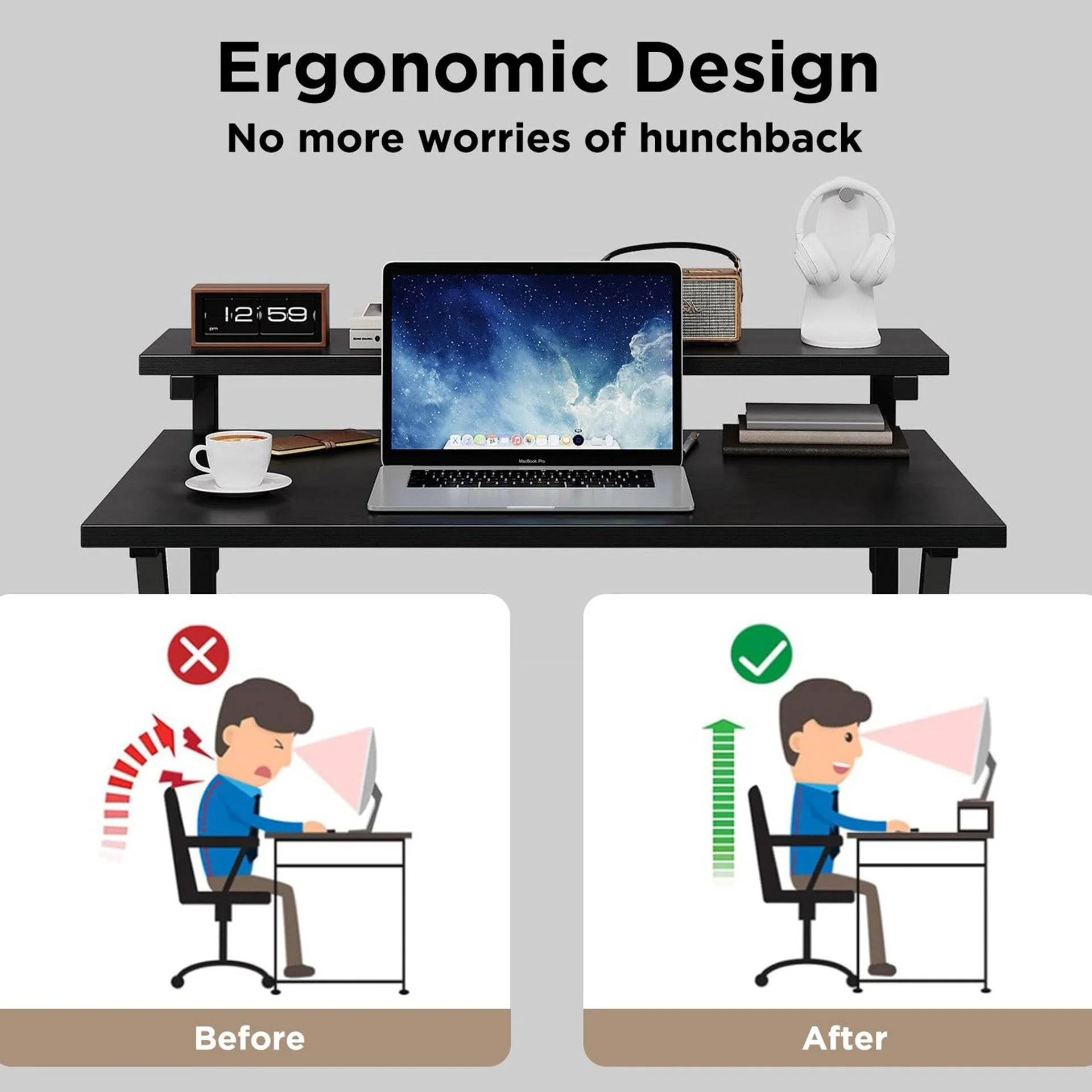 Parker Computer Desk with Adjustable Monitor Stand - Black - Image 3