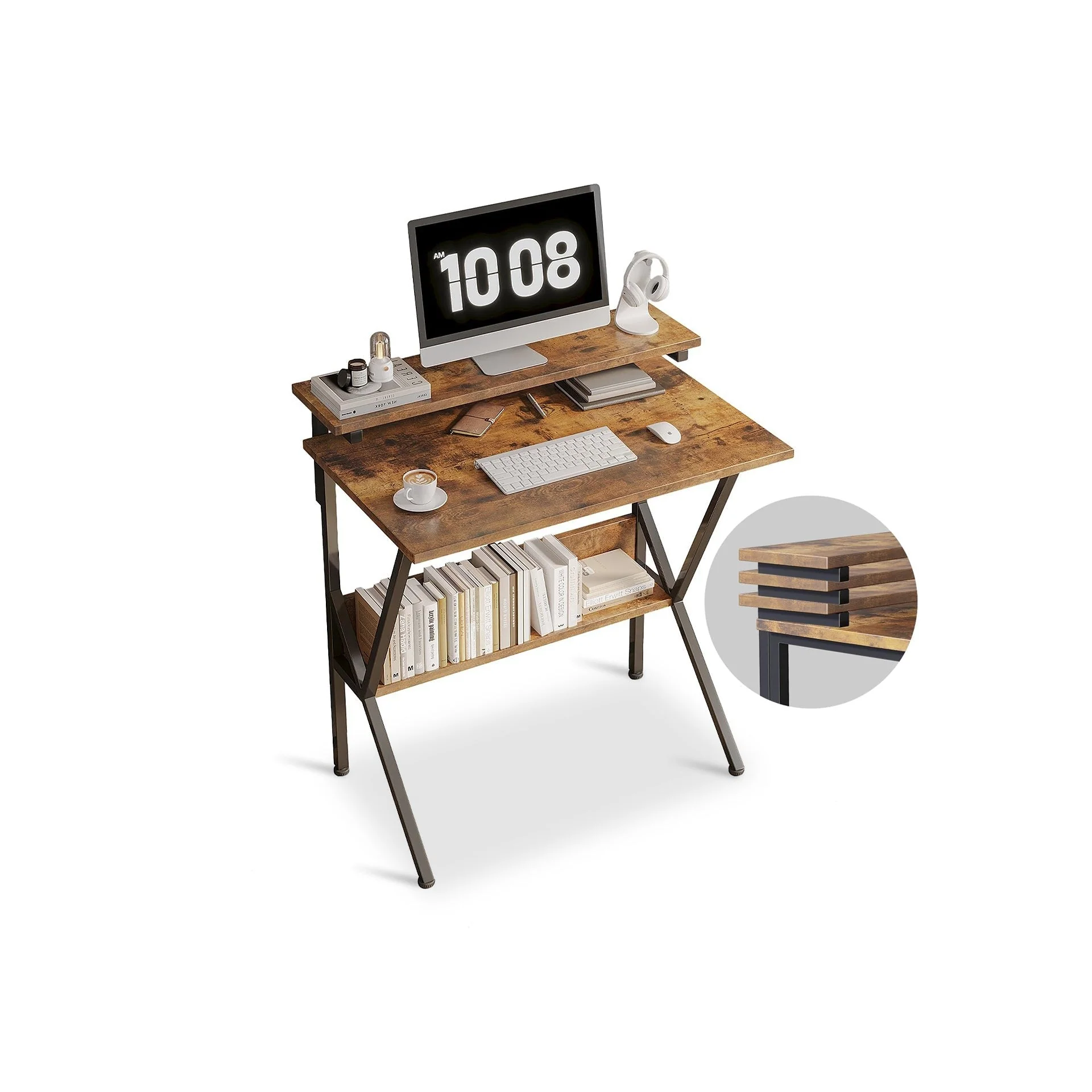 Parker Computer Desk with Adjustable Monitor Stand - Rustic Brown - Image 3