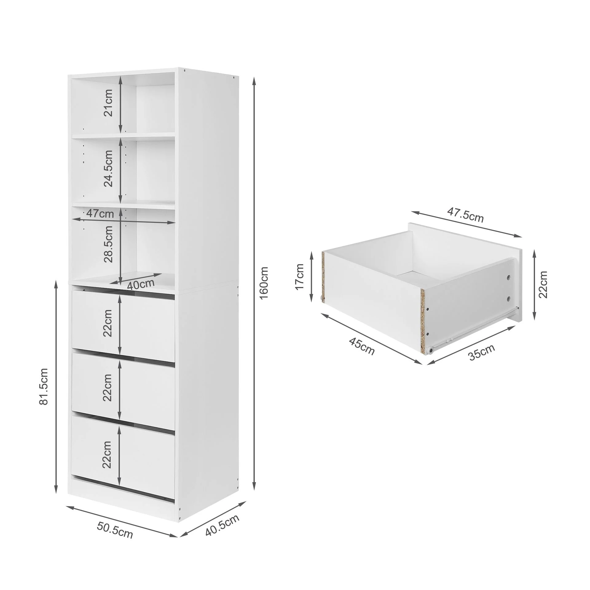Payette 3 Drawer & Shelf Wardrobe - White - Image 11