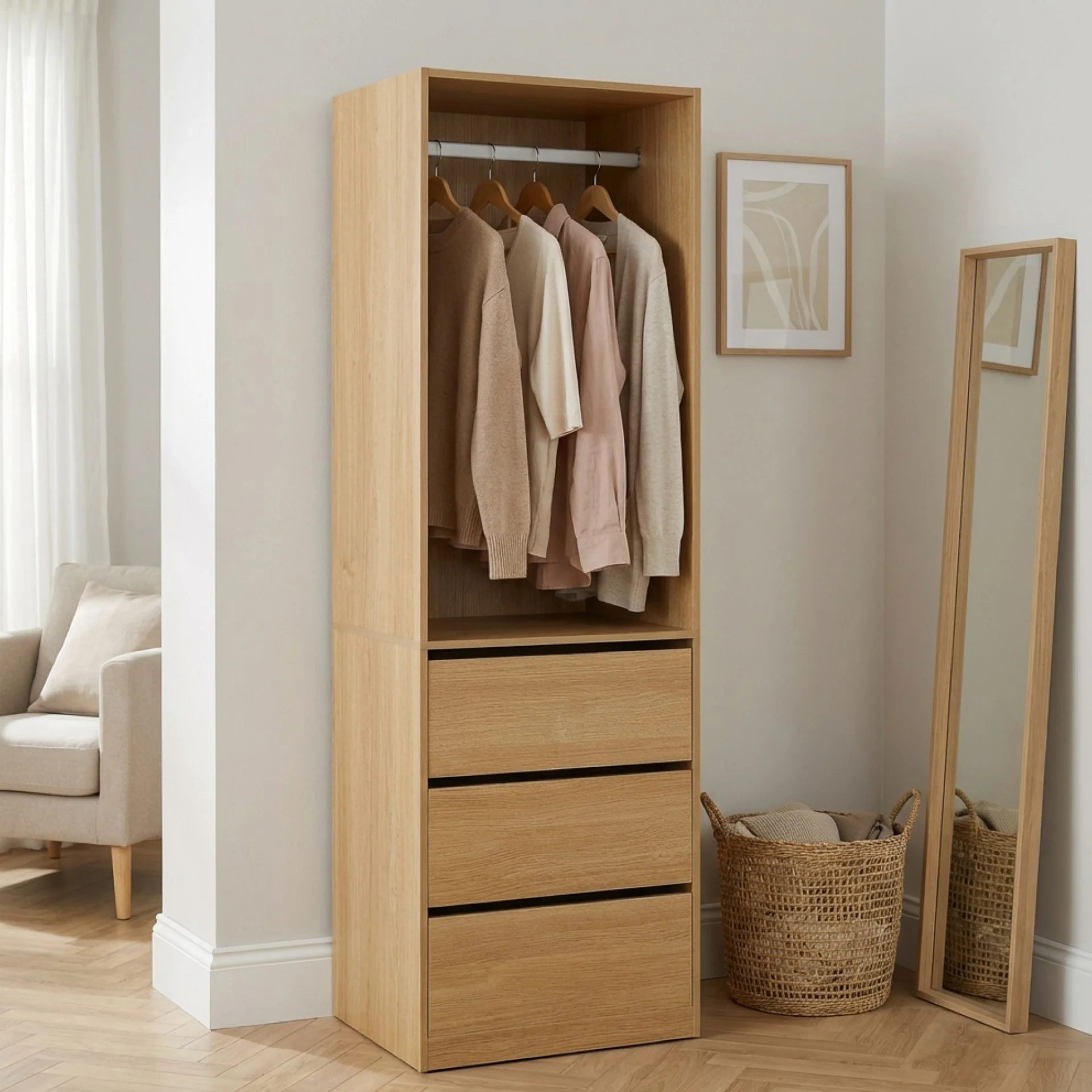 Payette 3 Drawer Wardrobe - Oak