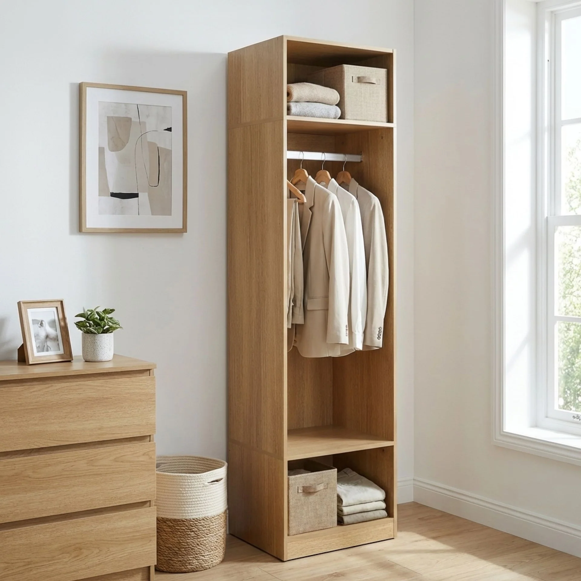 Payette 3 Shelf & Hanging Wardrobe - Oak