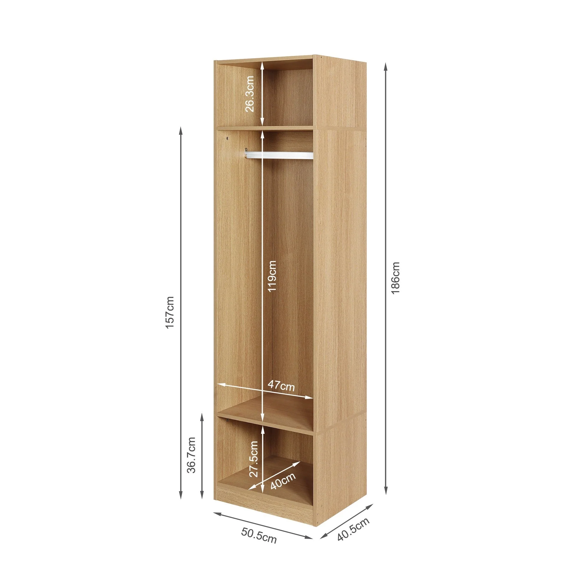 Payette 3 Shelf & Hanging Wardrobe - Oak - Image 11