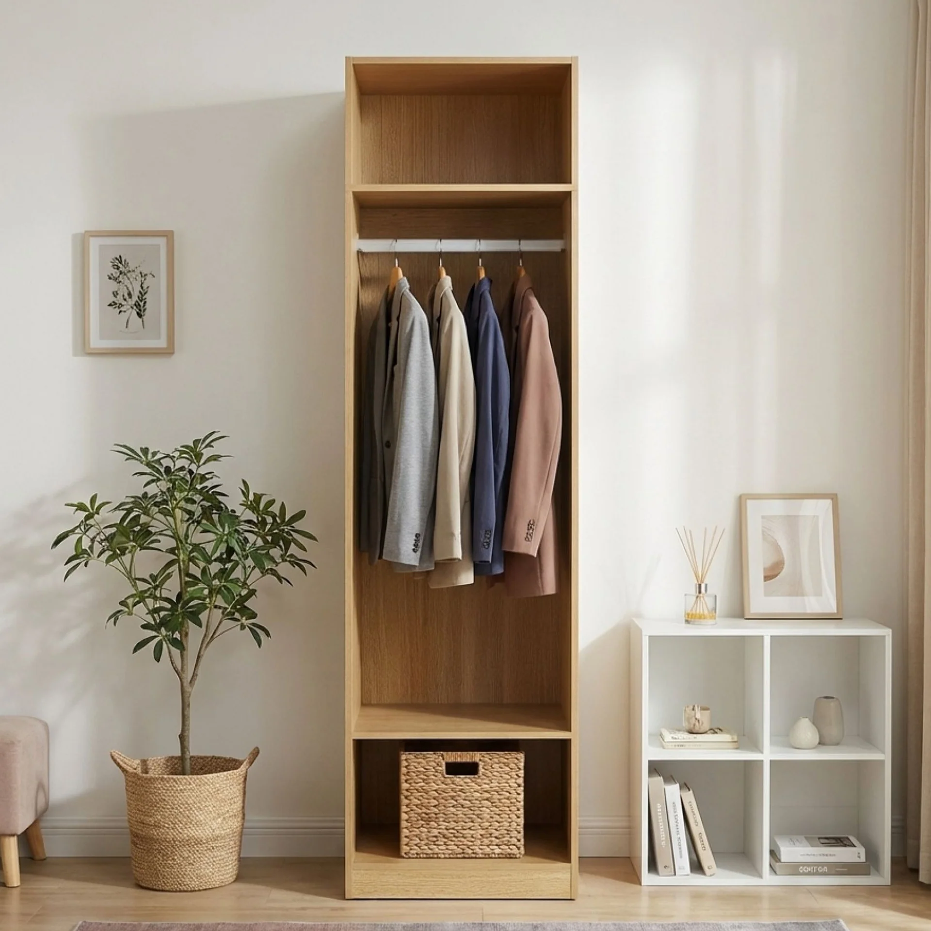 Payette 3 Shelf & Hanging Wardrobe - Oak - Image 6