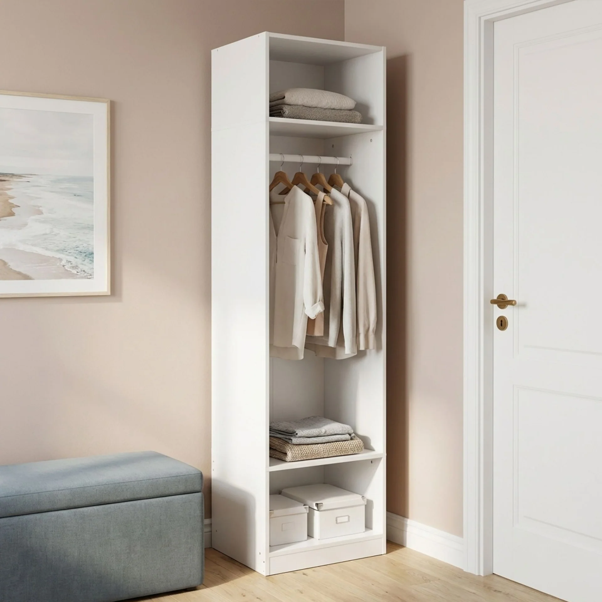 Payette 3 Shelf & Hanging Wardrobe - White