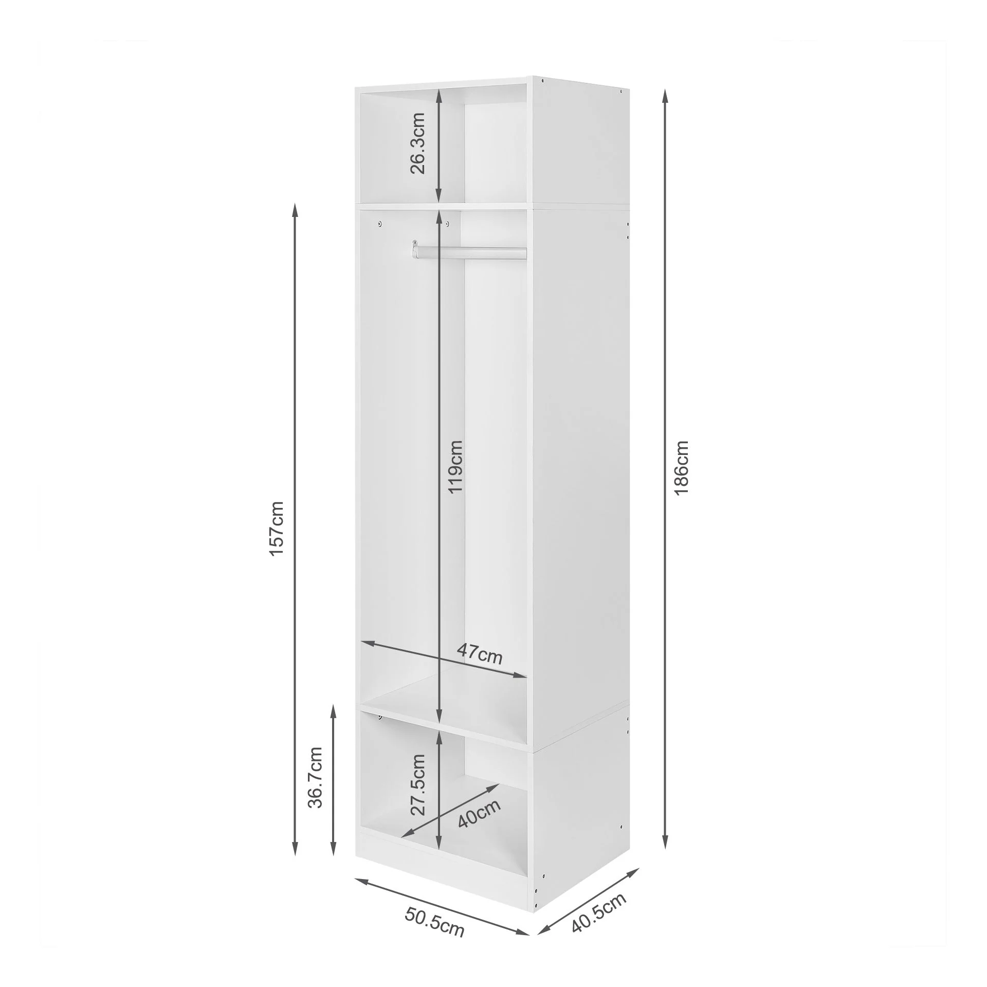 Payette 3 Shelf & Hanging Wardrobe - White - Image 10