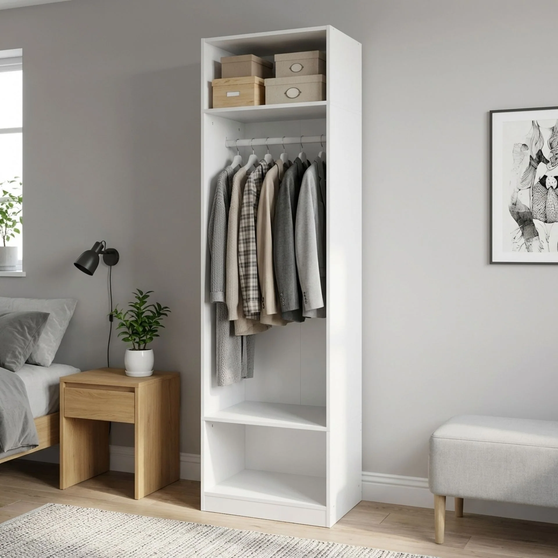 Payette 3 Shelf & Hanging Wardrobe - White - Image 5
