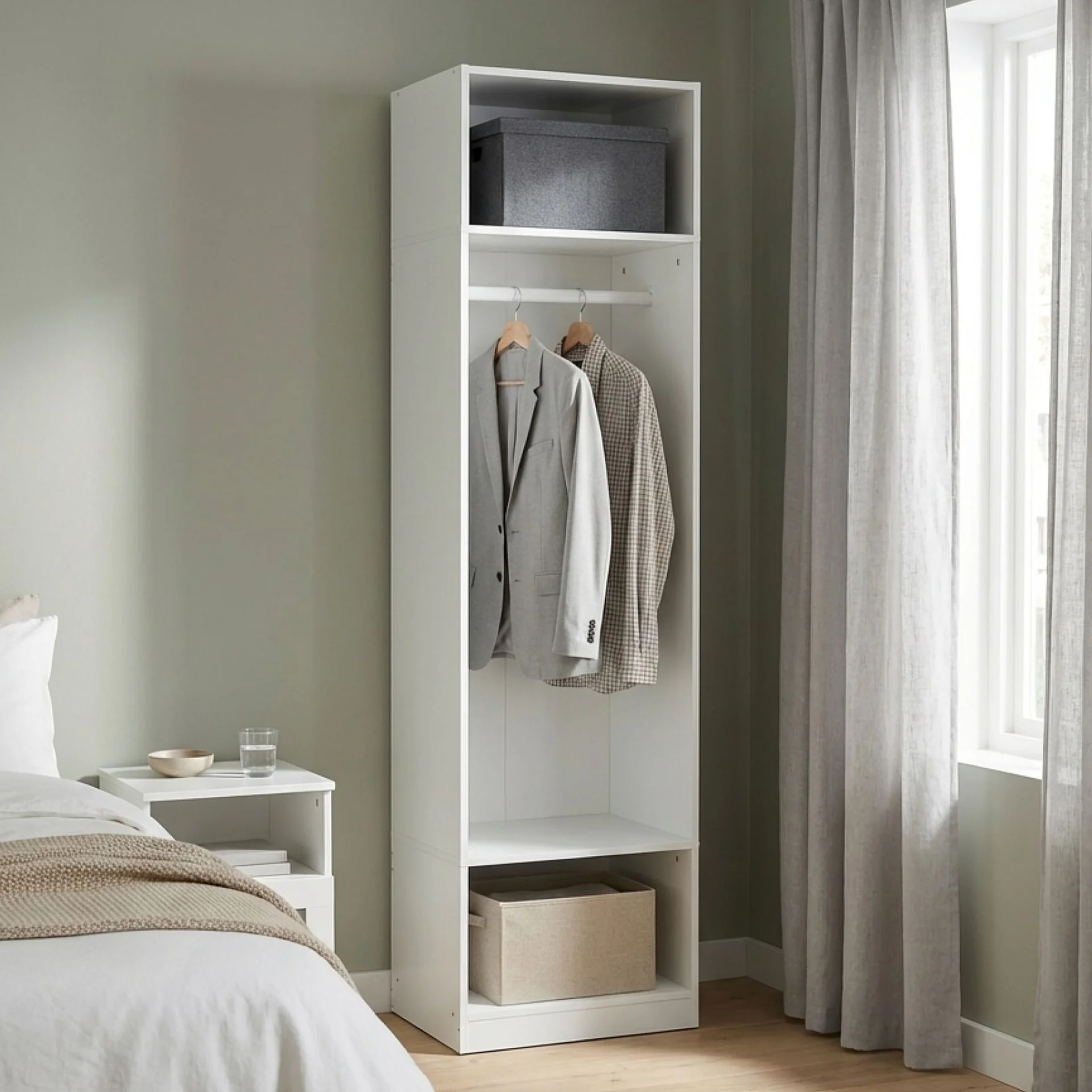 Payette 3 Shelf & Hanging Wardrobe - White - Image 6