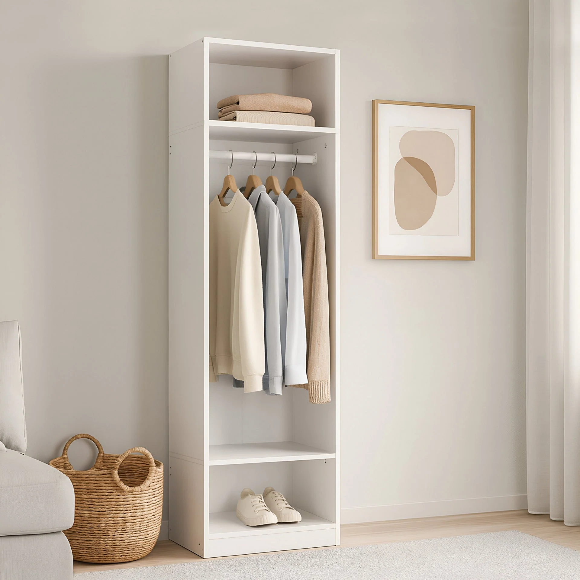 Payette 3 Shelf & Hanging Wardrobe - White - Image 7