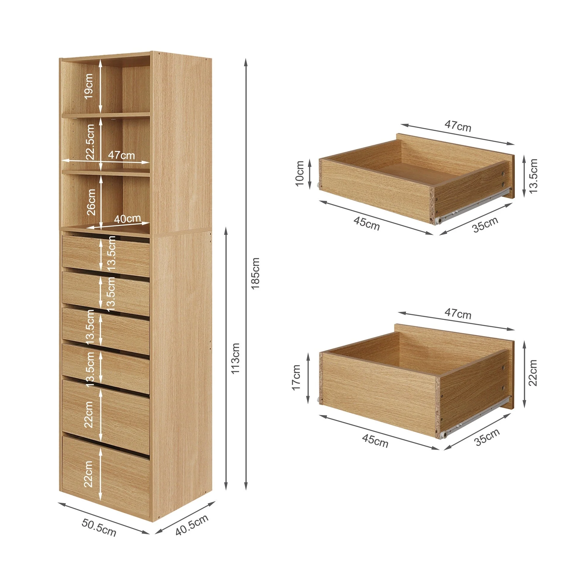 Payette 6 Drawer & 3 Shelf Wardrobe - Oak - Image 8