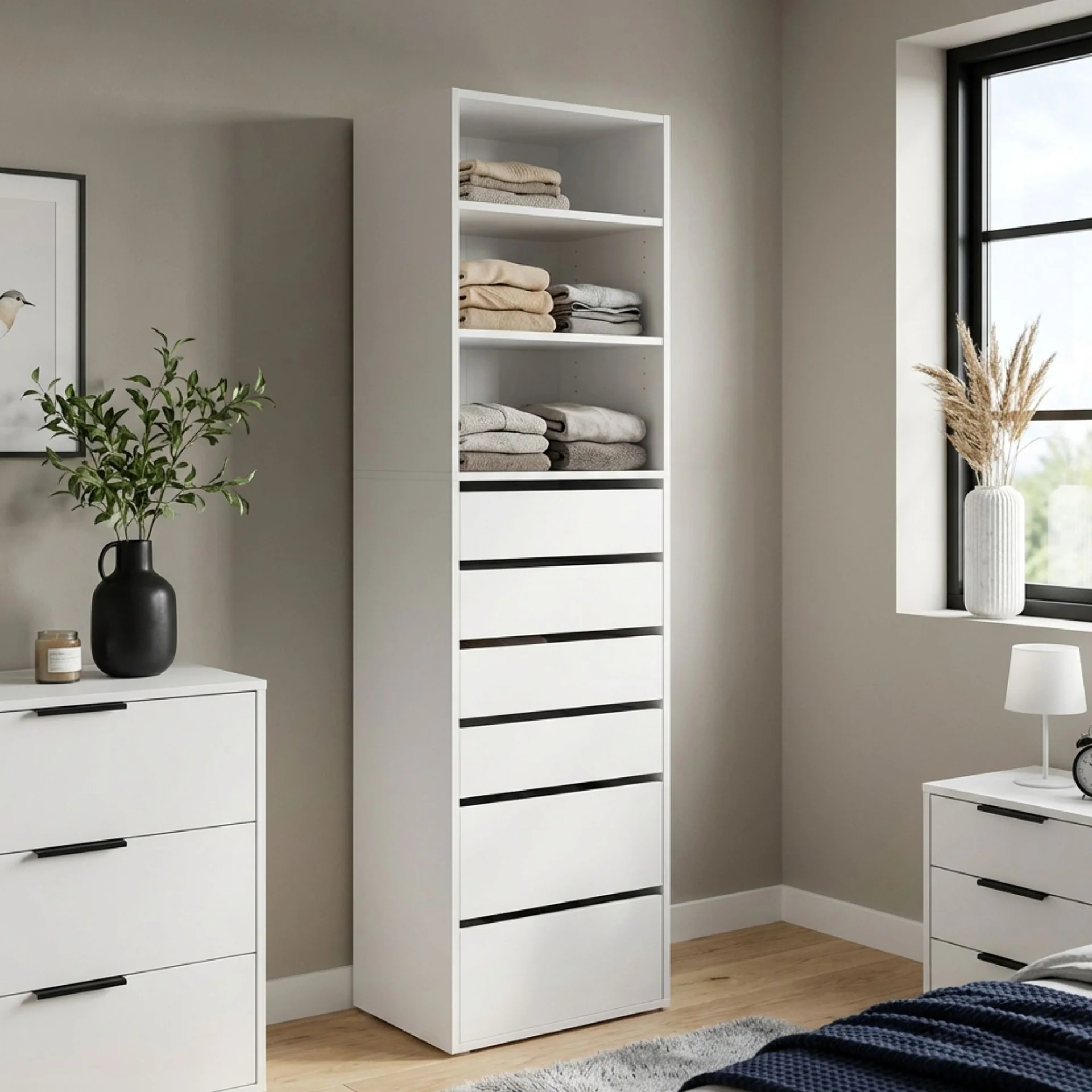 Payette 6 Drawer & 3 Shelf Wardrobe - White - Image 4