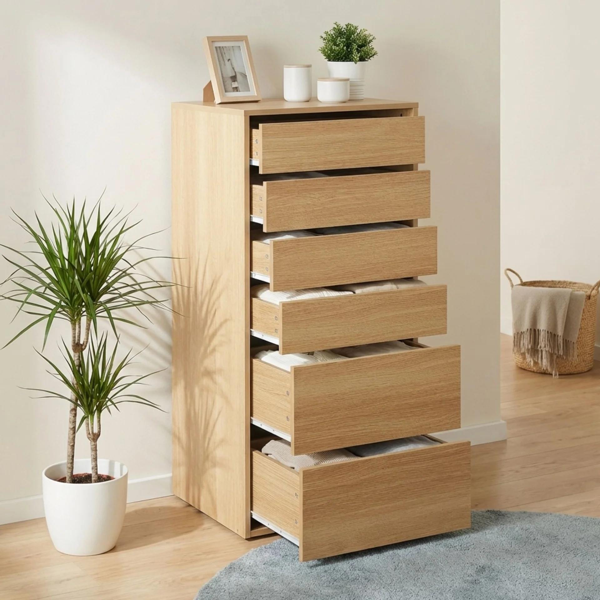 Payette 6 Drawer Wardrobe - Oak - Image 2