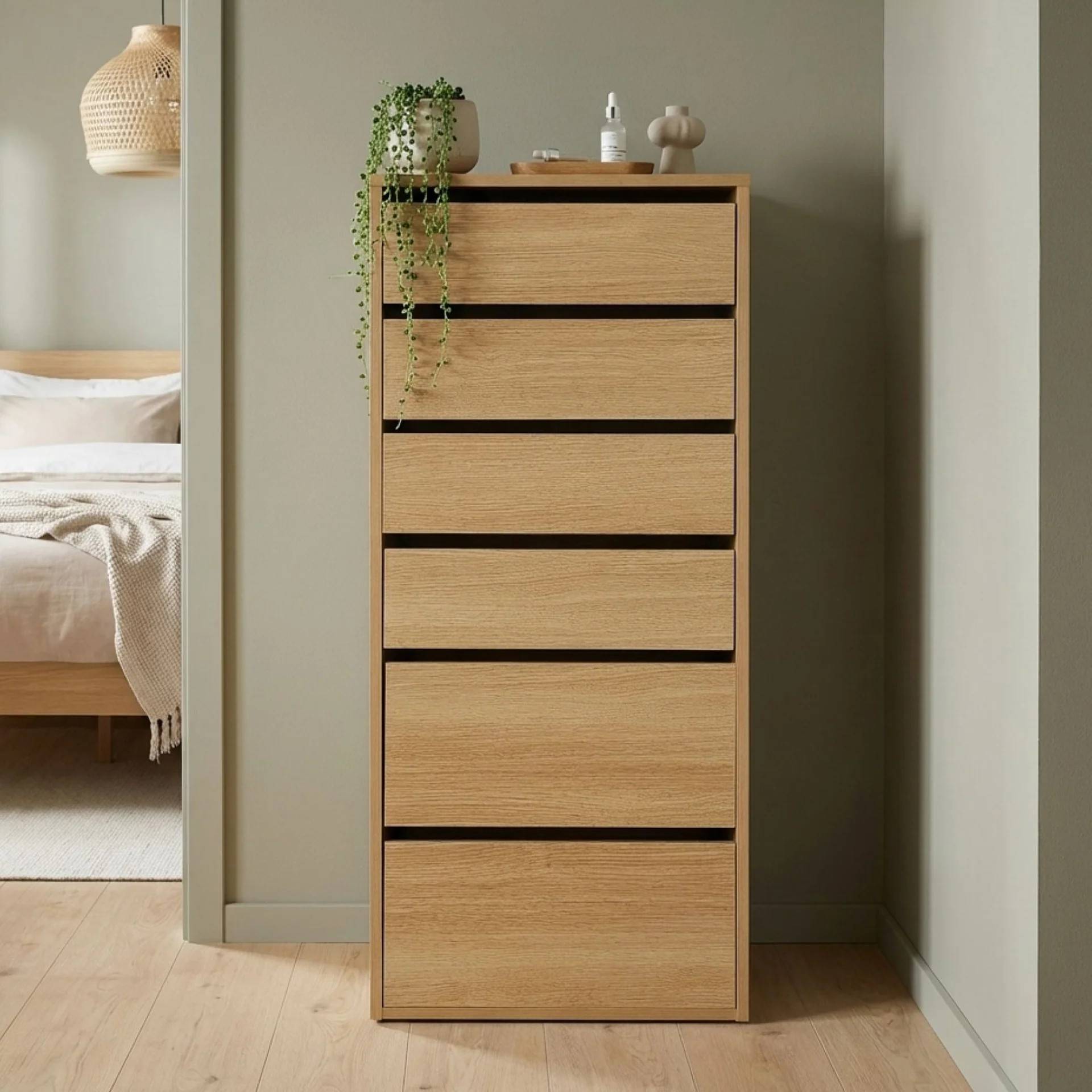 Payette 6 Drawer Wardrobe - Oak - Image 3