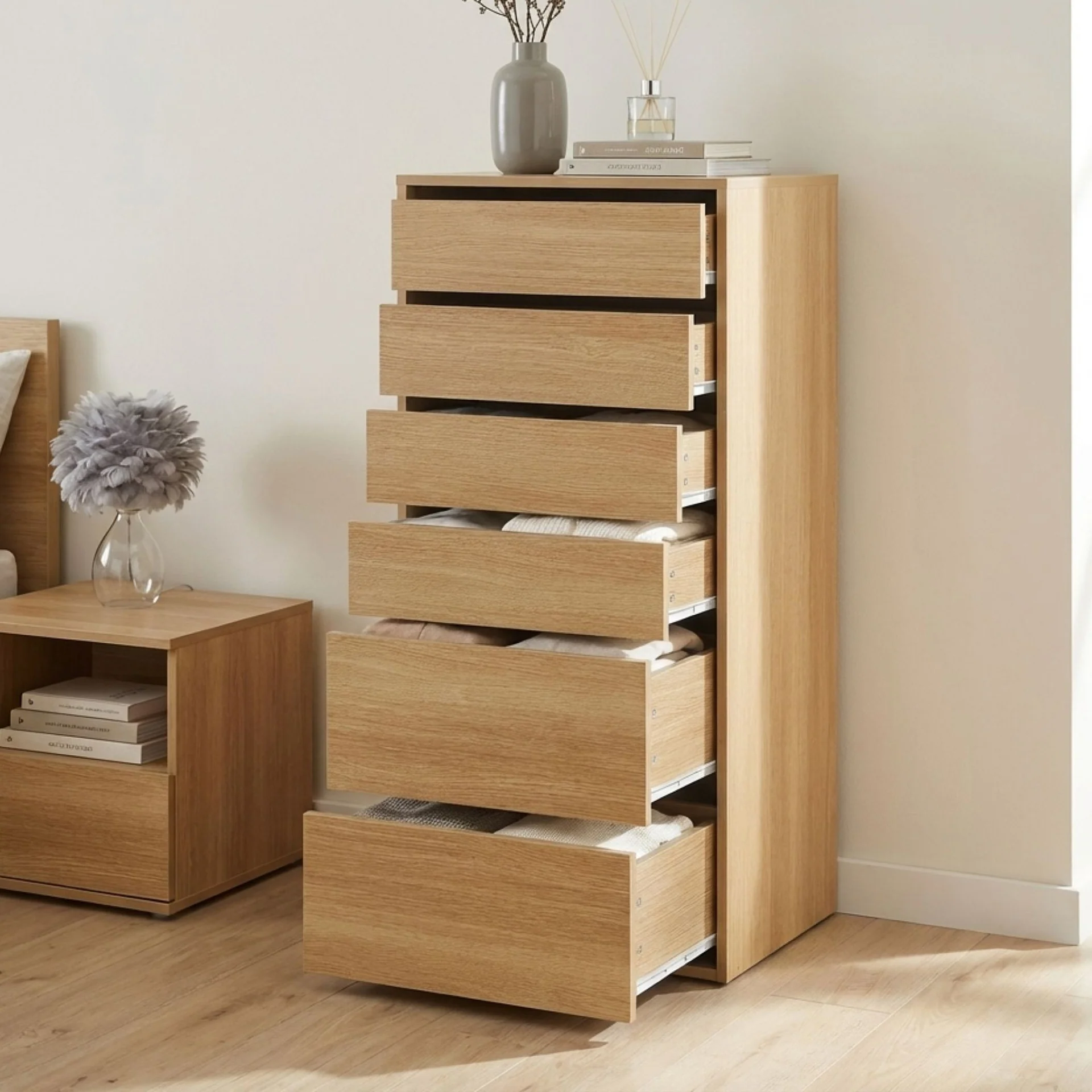 Payette 6 Drawer Wardrobe - Oak - Image 4
