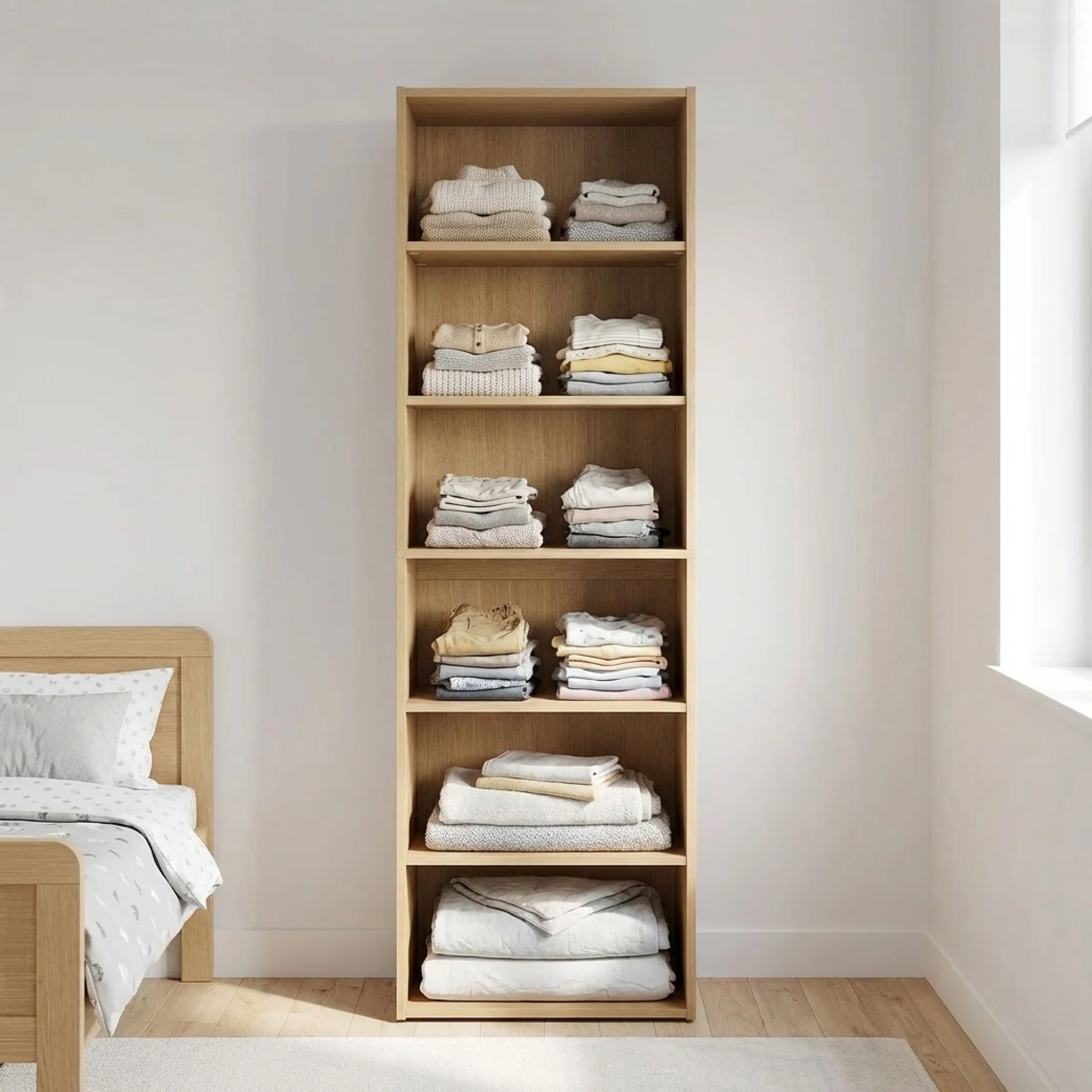 PAYETTE 6 Shelf Wardrobe - OAK - Image 5