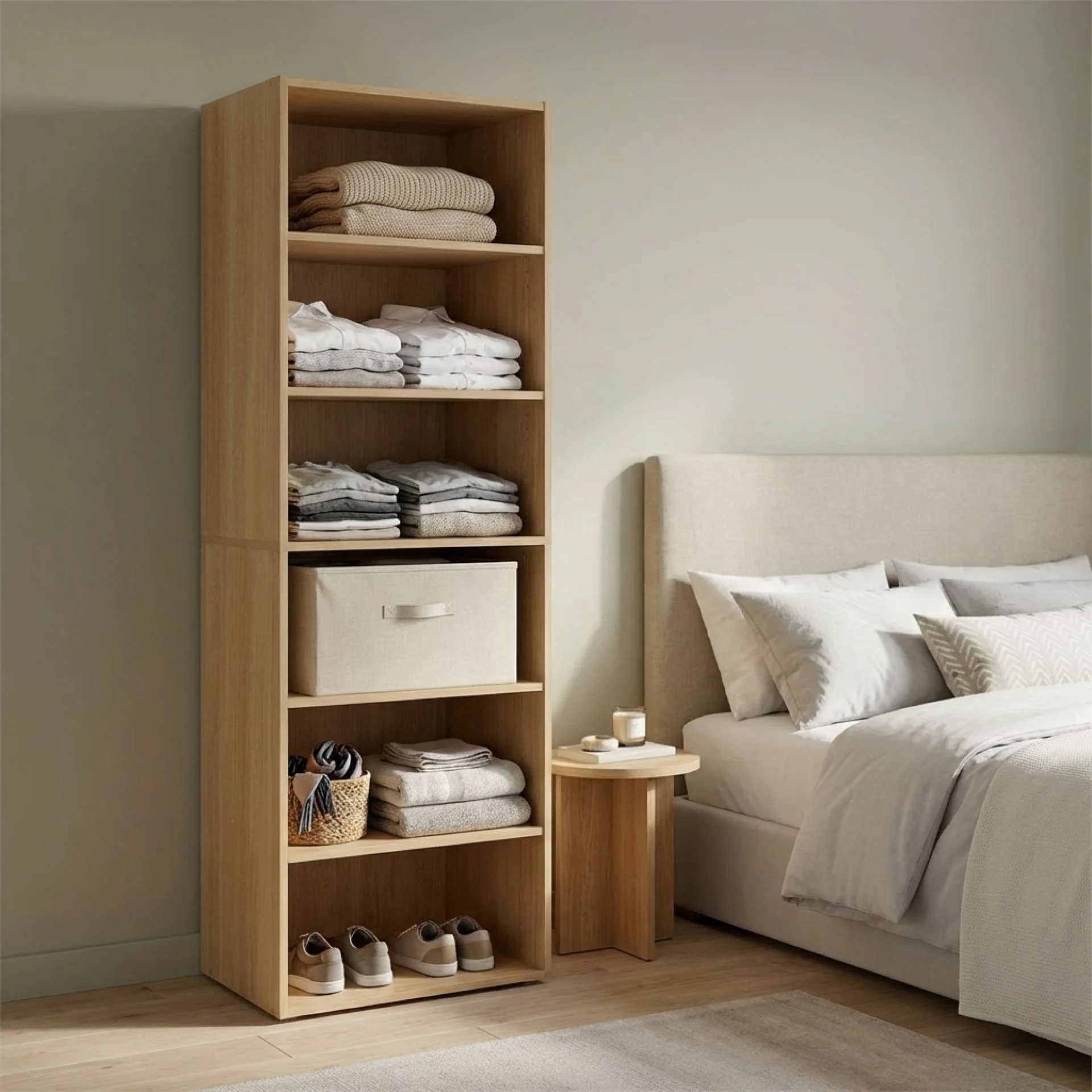 PAYETTE 6 Shelf Wardrobe - OAK - Image 6