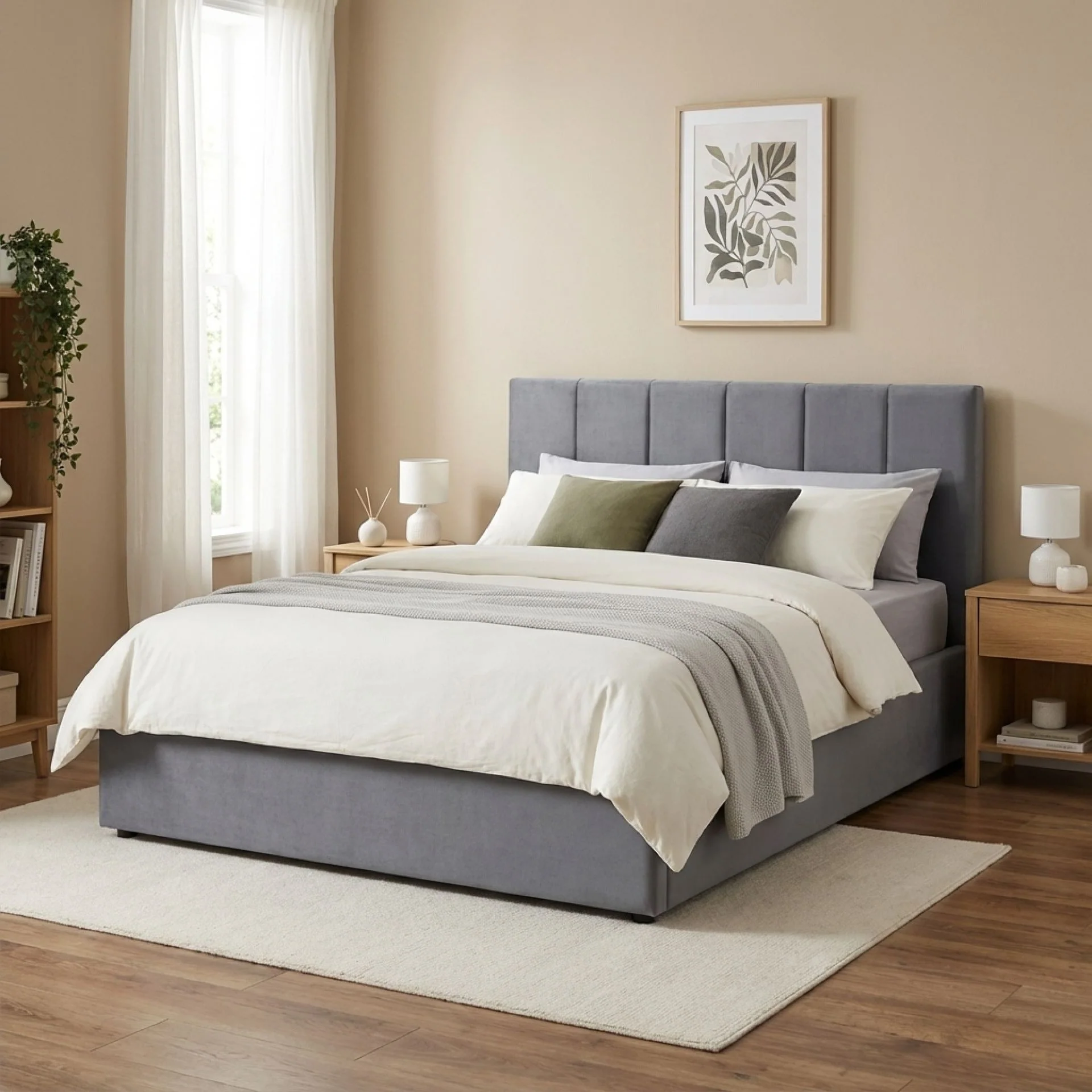 Penelope Double Gas Lift Velvet Bed Frame - Grey