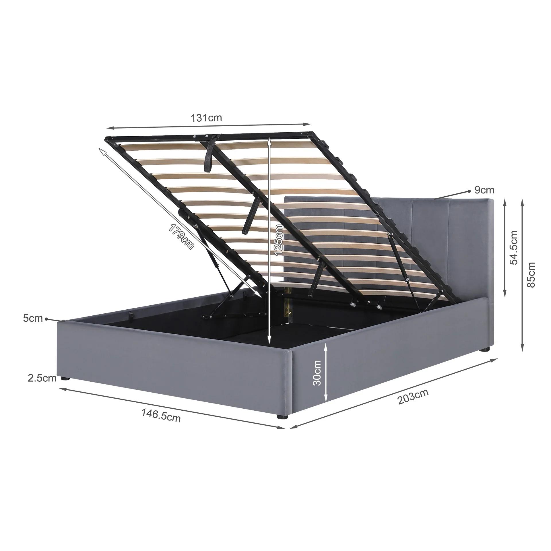 Penelope Double Gas Lift Velvet Bed Frame - Grey - Image 12